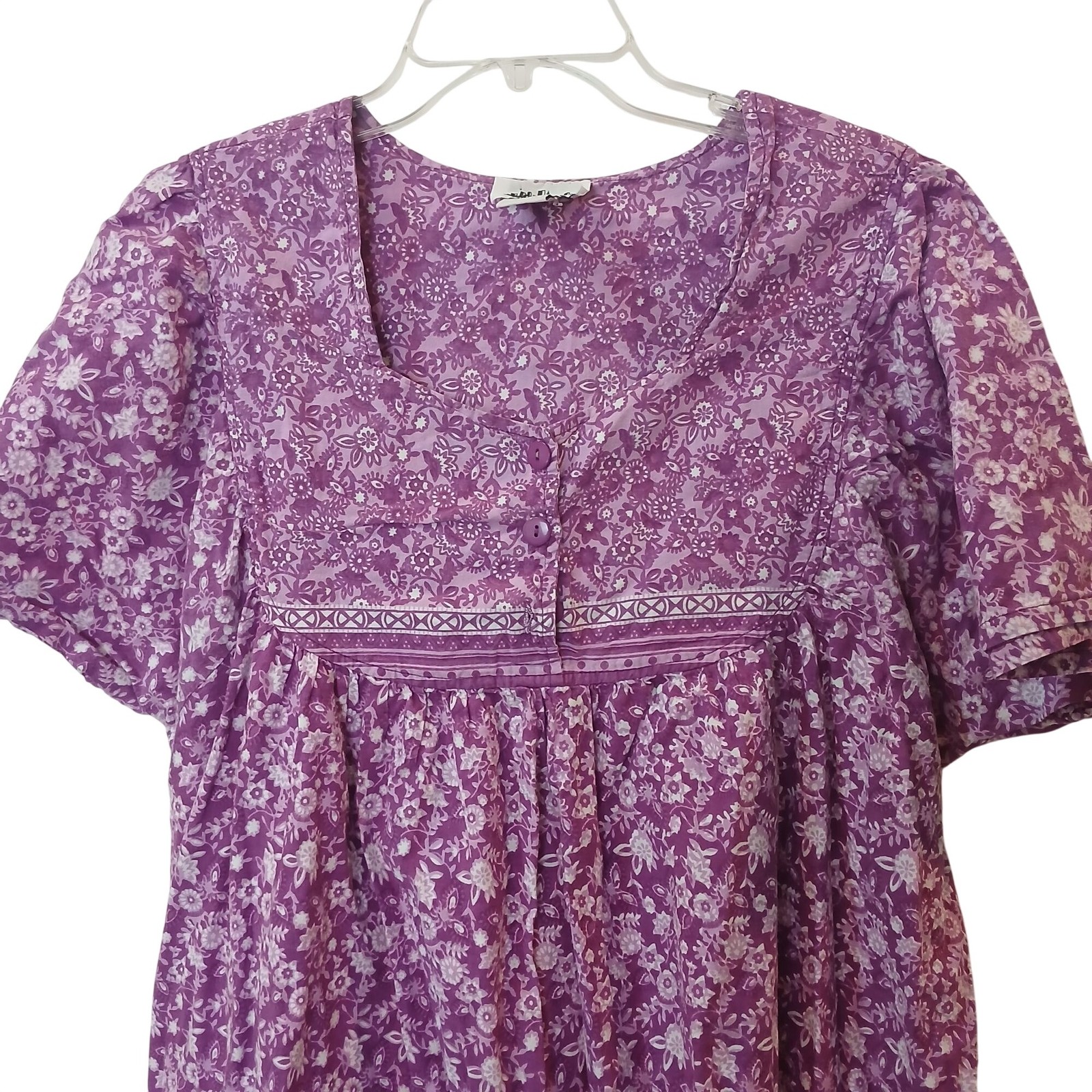 VTG Metropolitan Floral House Dress Muumuu Size XL Purple Cotton Pockets #L-51