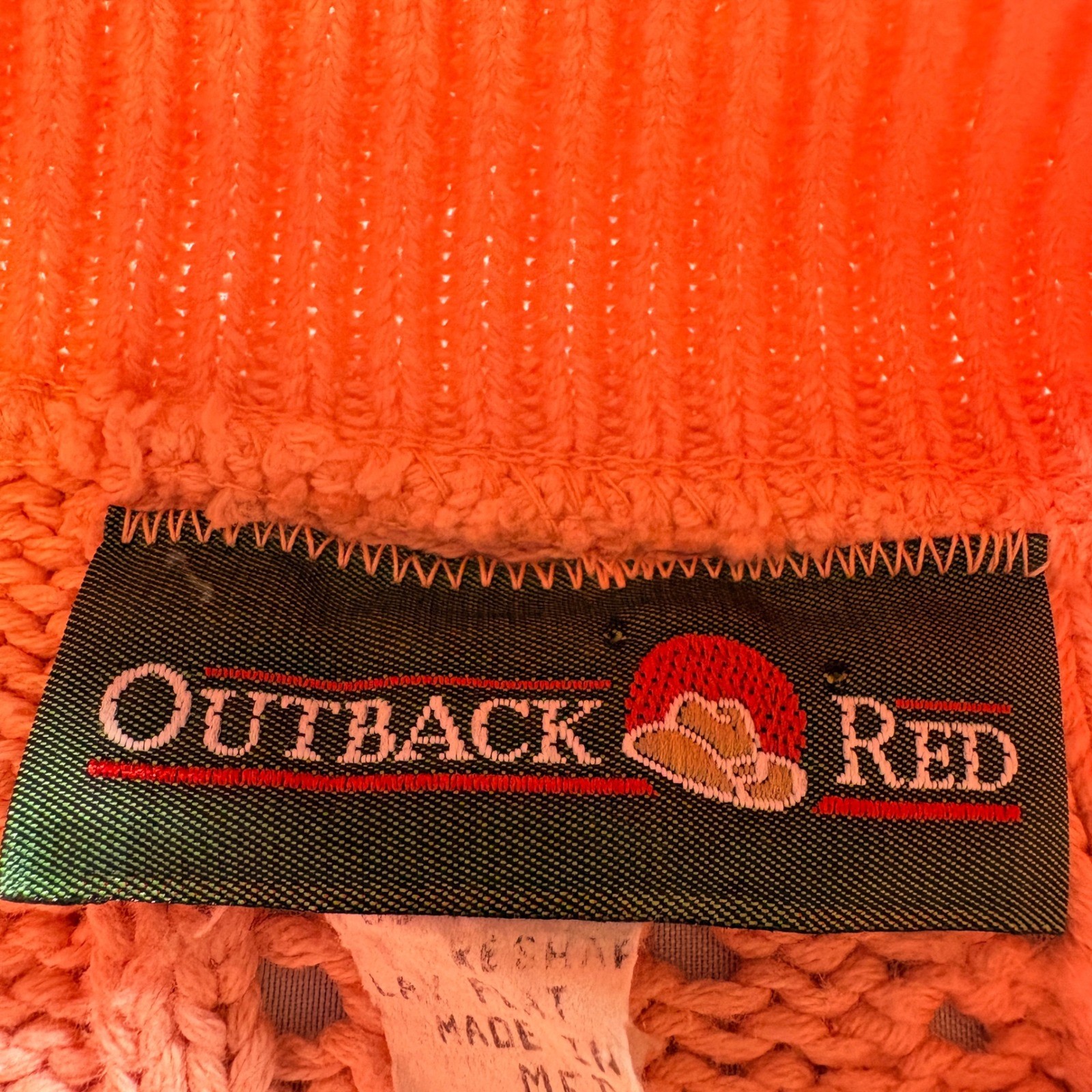 Outback Red Cable Knit Sweater Womens Medium Pink Cotton Mock Neck Vintage 90s