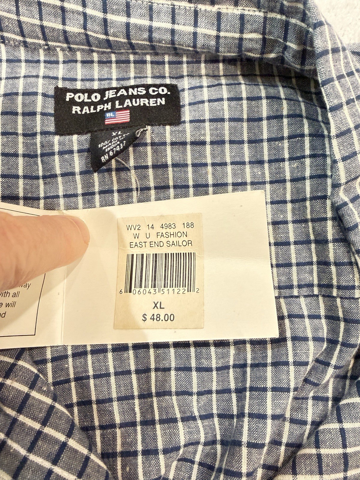Ralph Lauren Vintage Collared Sleeveless Button Closure Blue/White Checker Sz XL