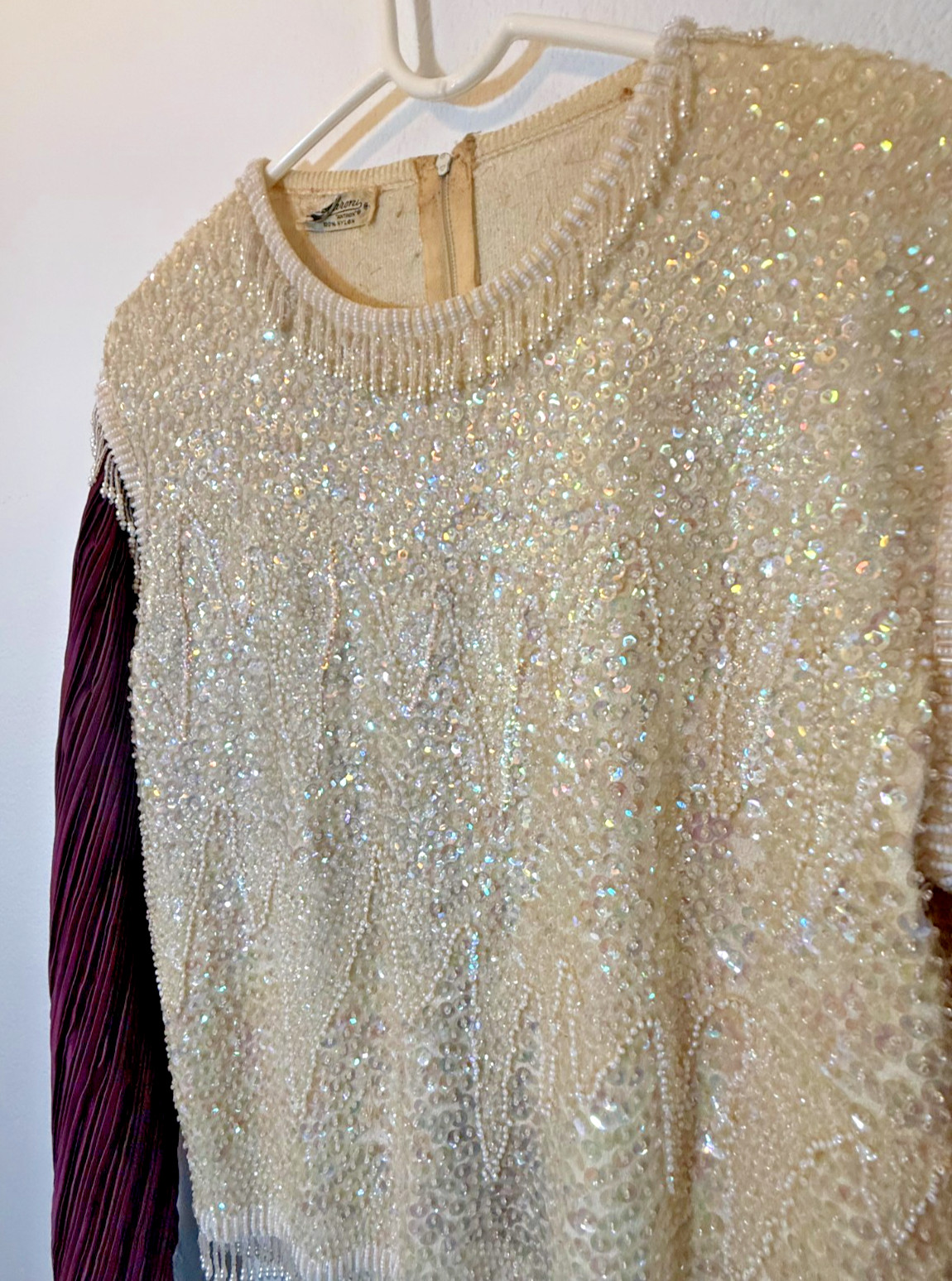 Bucaroni Vintage Beaded Sequin Antron SZ S top w/ Purple sleeves and Skirt 60’s