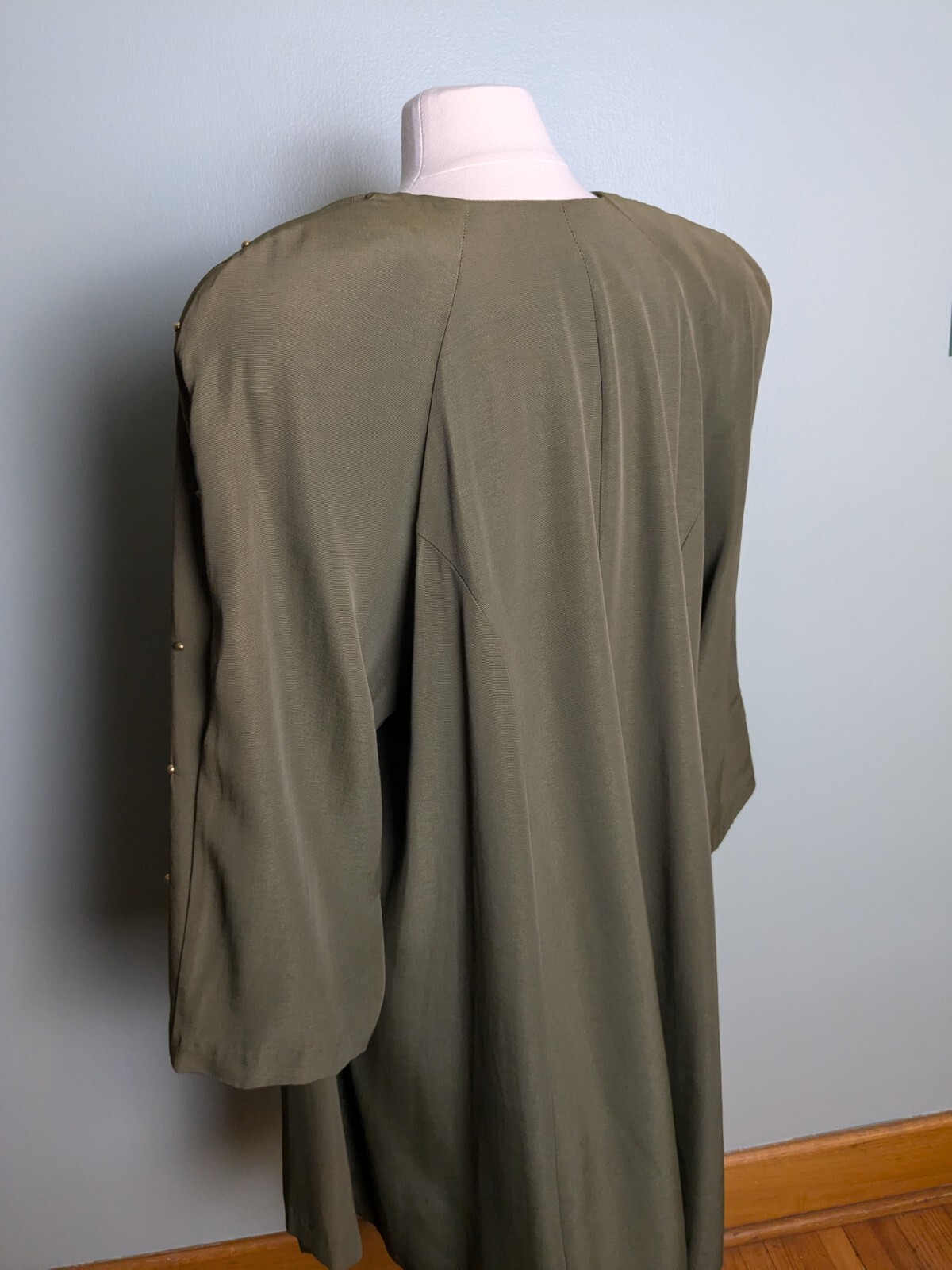 Vintage Olive Green Brass Studded 3/4 Sleeves Lightweight Coat