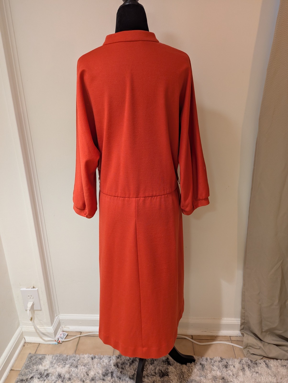 Vintage 1970s Toni Todd Salmon Red Pink Button Front Midi Dress Embroidery