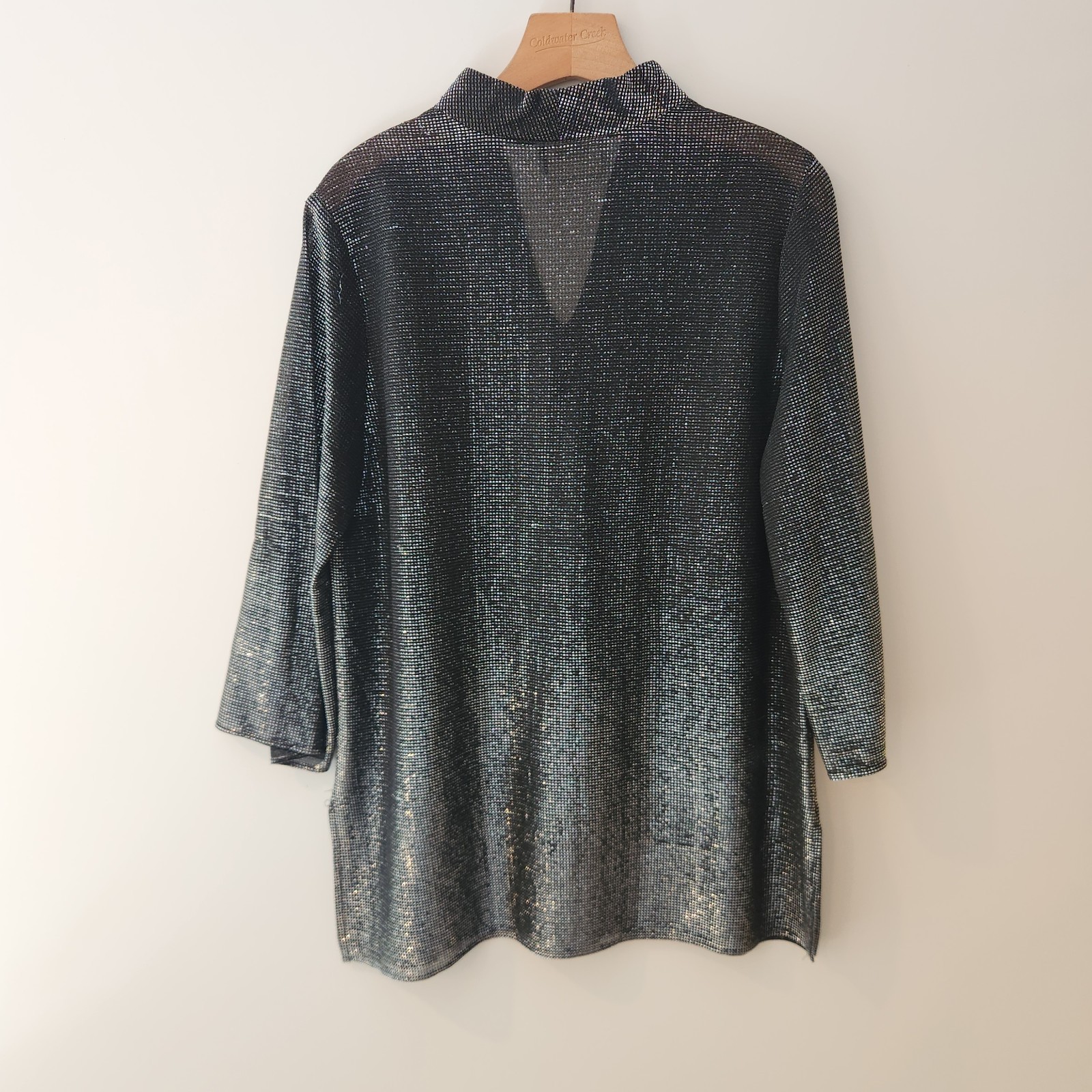 Vintage Teddi of California Black Silver Metallic Tunic V-Neck Disco Size 12