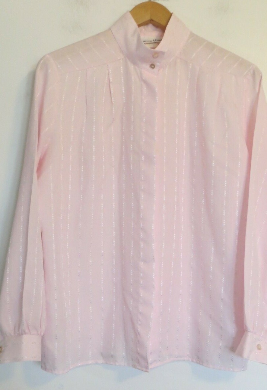 Vintage Button Up Blouse Shirt Womens 16 Light Pink Secretary Business Lightwt