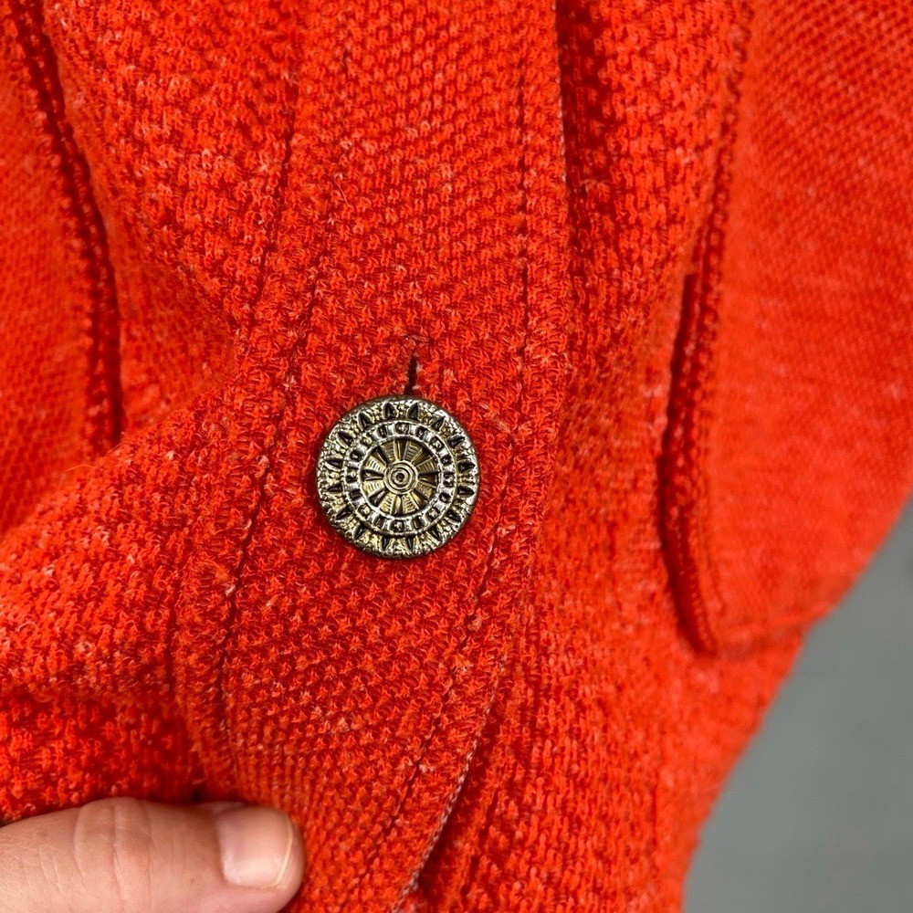 Vintage 60s Cable Knit Orange Cardigan Womens Medium Large Button Regent Street