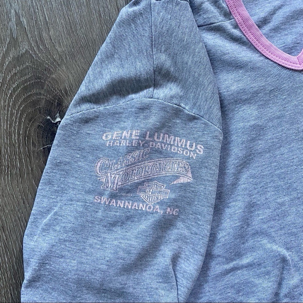 Vintage 00s Harley Davidson Holoubek hooded half sleeve tshirt gray w pink trim