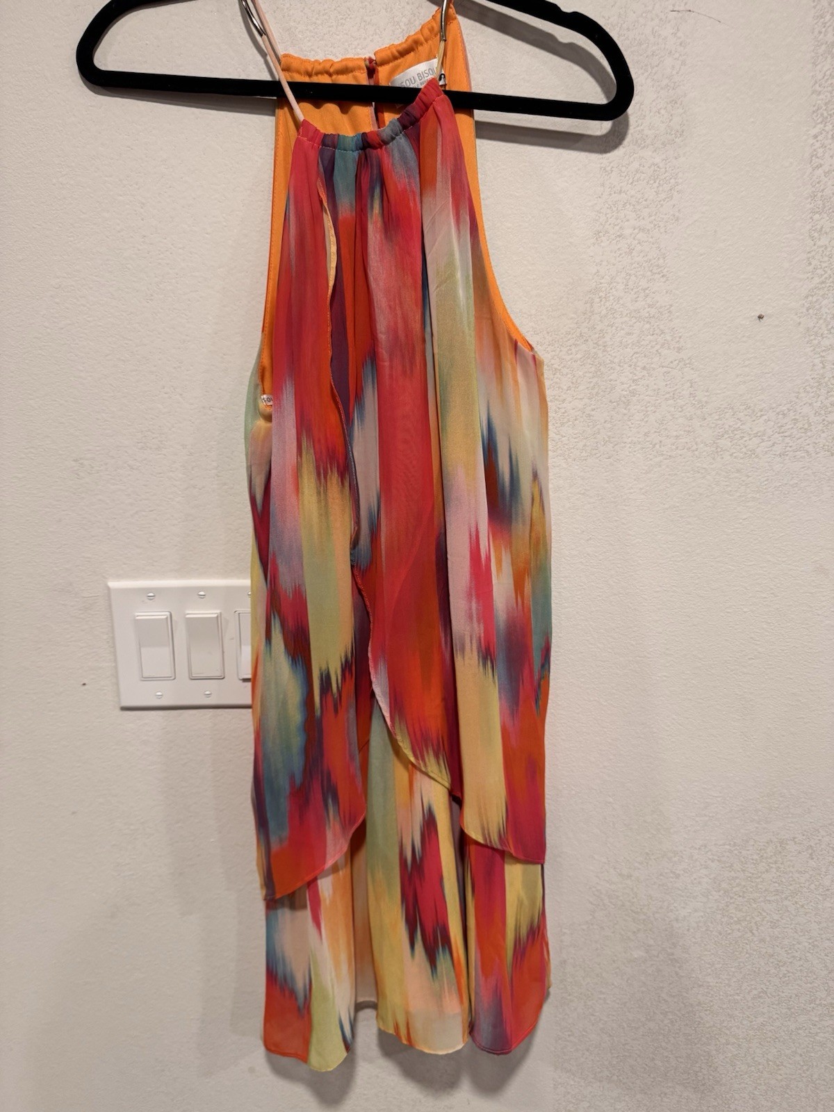 Vintage Bisou Bisou Dress 8 Rainbow Tiered Ruffle Shift Halter Colorful Pride