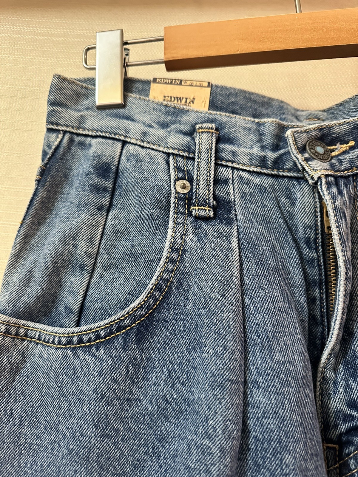 Vintage Edwin French Baggy Jeans Deadstock NWT High Rise Pleated Denim 28×30