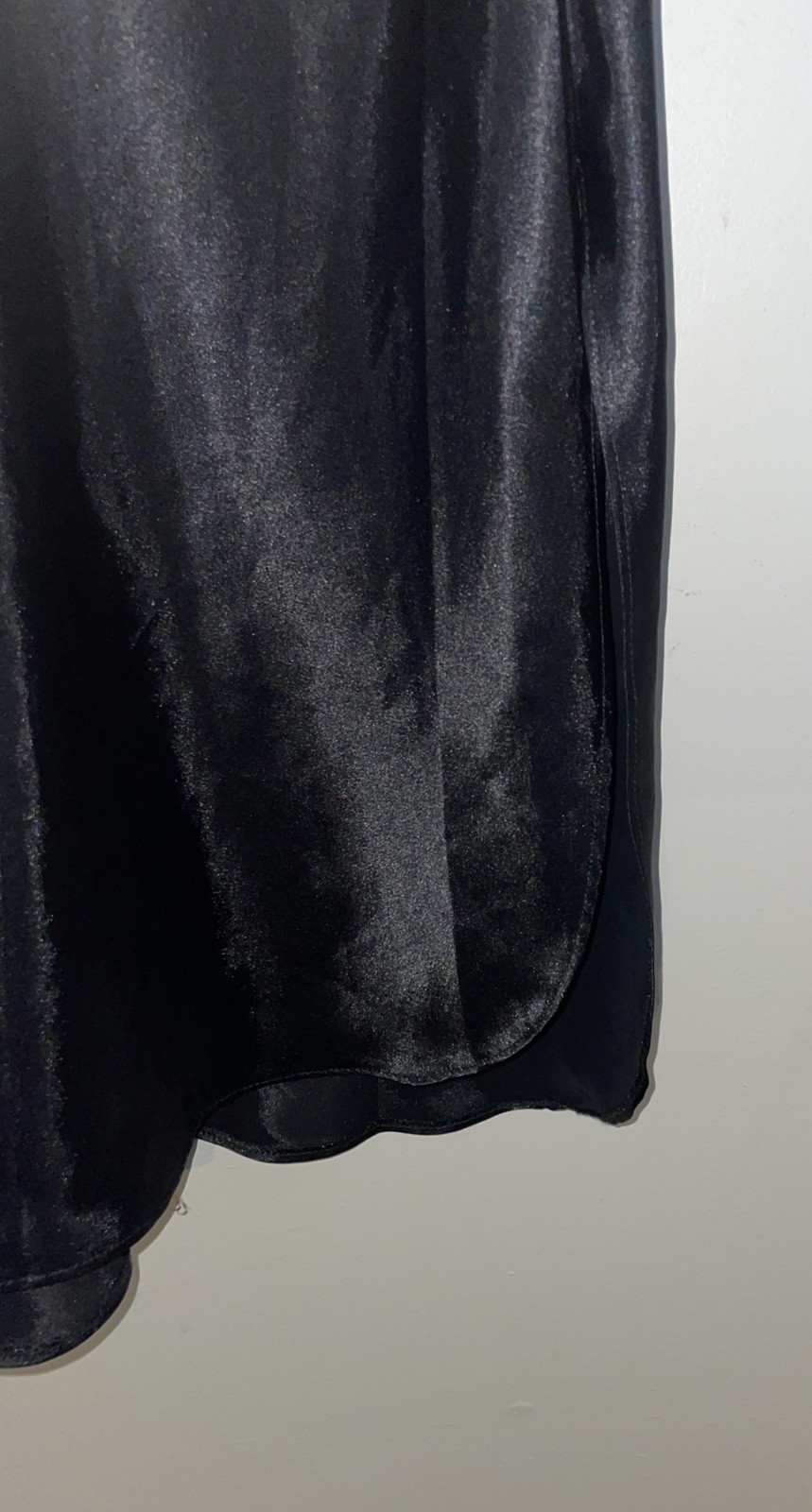 Vanity Fair Satin Negligee Long Slip Dress Spaghetti Strap Black Shiny SZ 34/32
