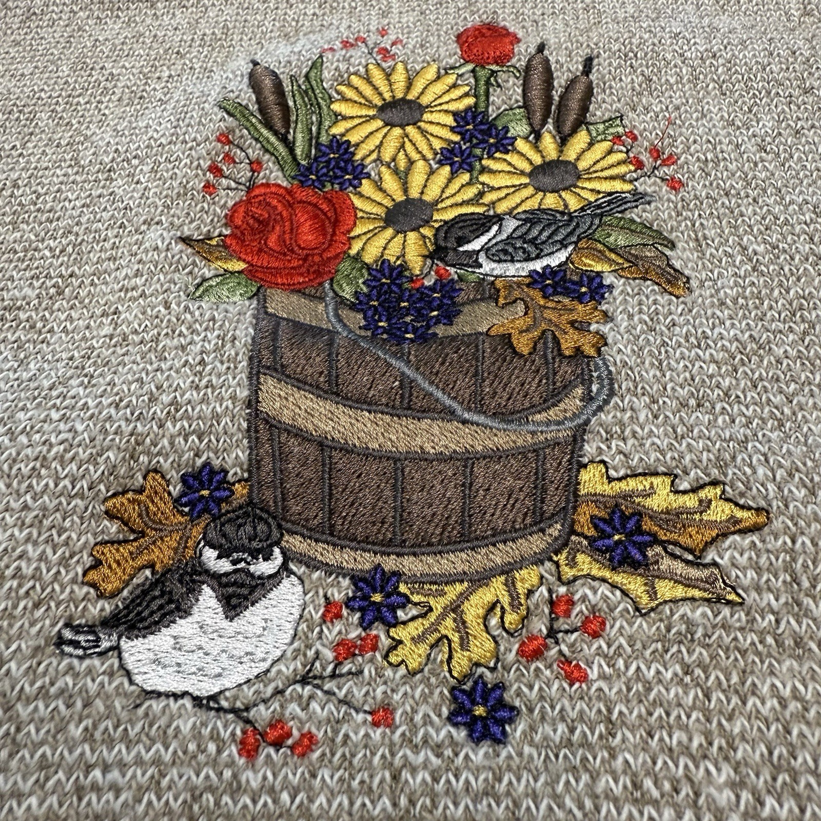 Vintage Bon Worth Women’s XL Petite Sweatshirt Floral Embroidered Dbl Collar
