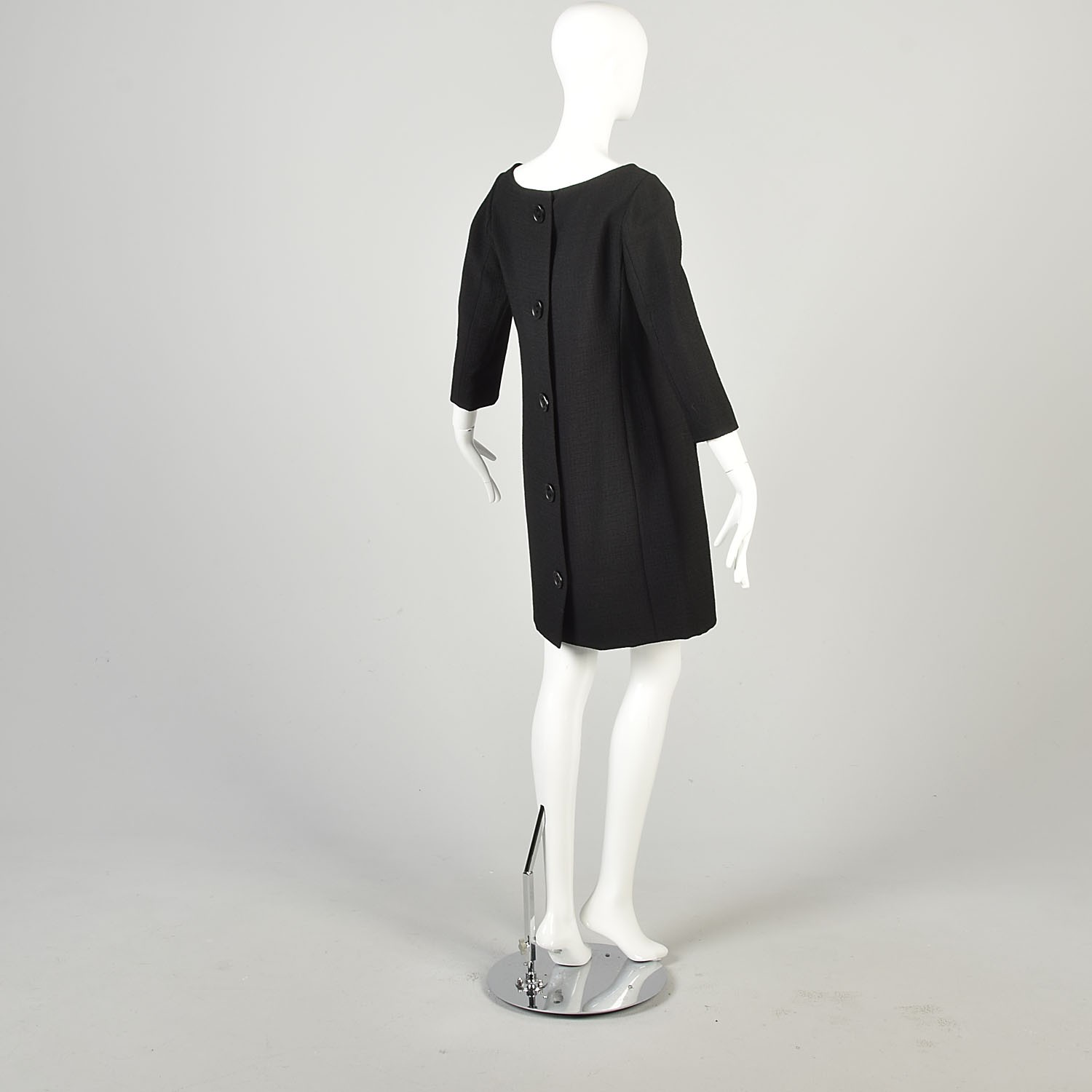 Medium 1960s Galanos Designer LBD Little Black Dress Buttoned Back Chic Classic