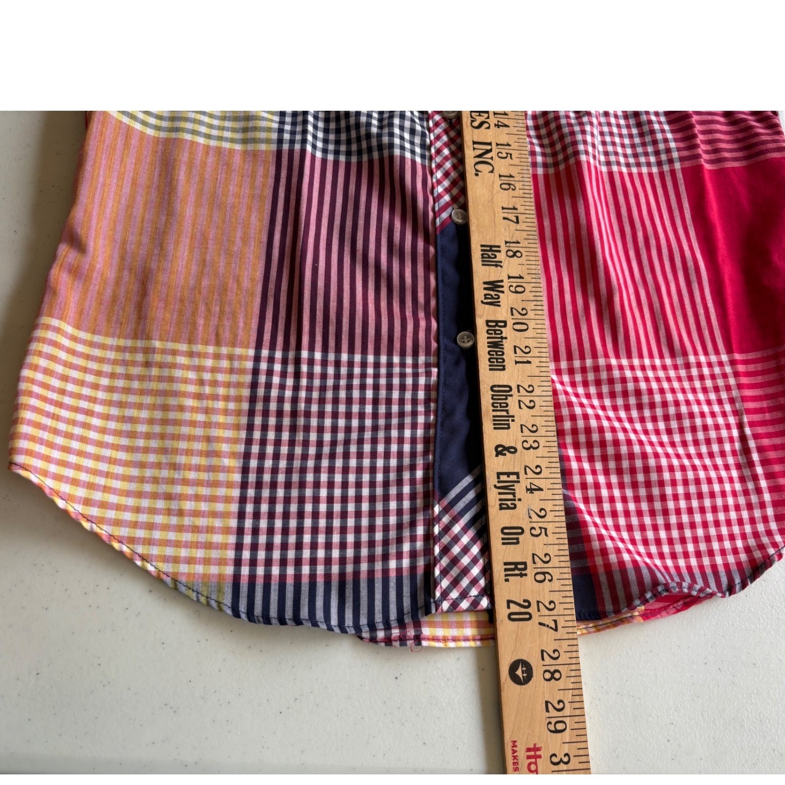 Cheryl Tiegs Vintage 80s Patchwork Plaid Button Down Shirt Red Multi Women’s Med