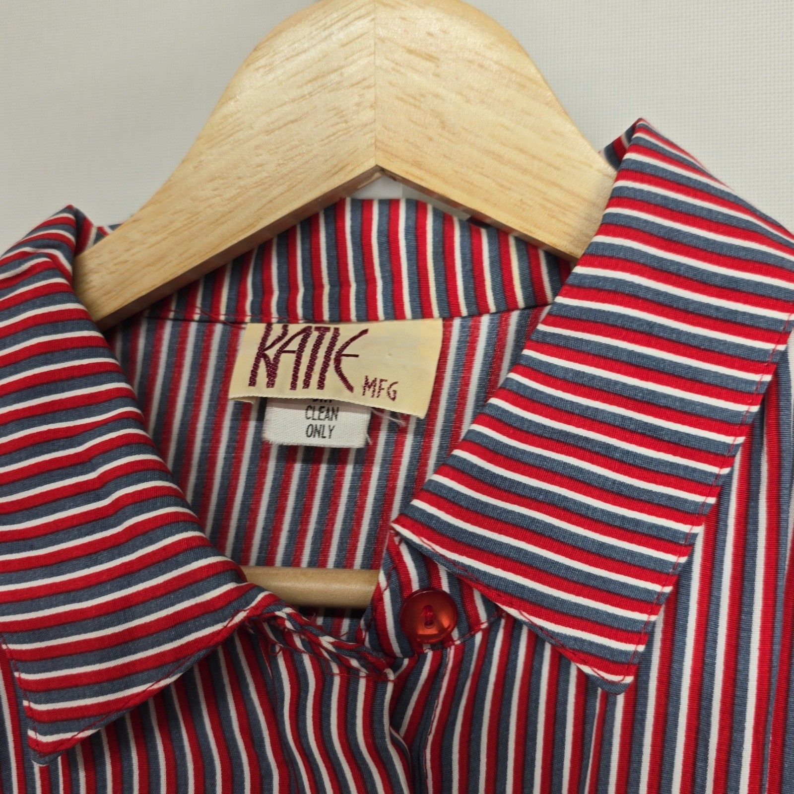 Vintage Katie MFG Red White Blue Striped Secretary Midi Dress Womens 80s