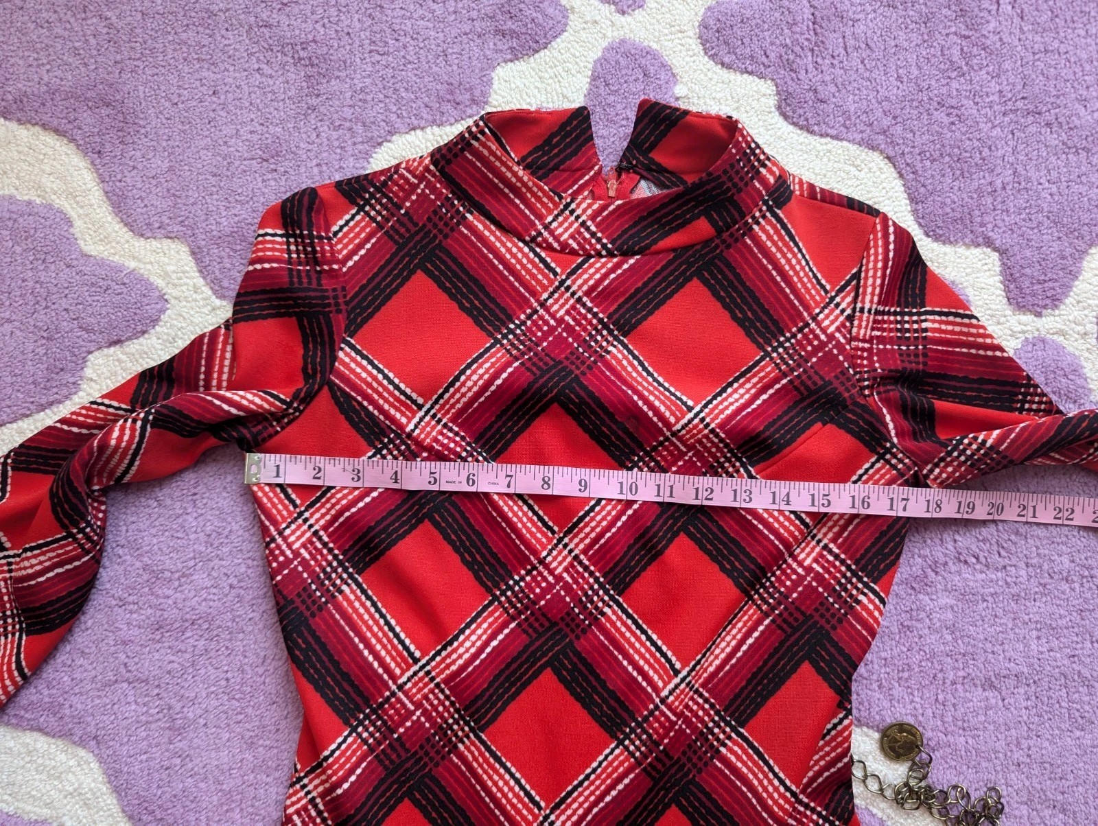 Vintage 70’s Mod Schoolgirl Red Plaid It’s Better Polyester Knit Mini Dress S/M