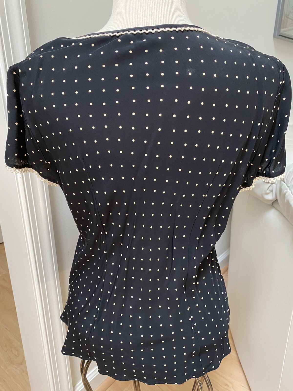 Vintage Tessuti Women L Rayon Top And Skirt Set Crocheted Polka Dots USA #289