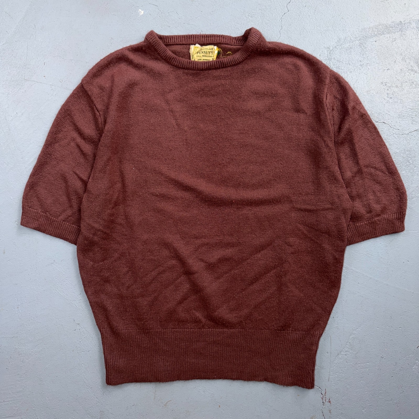 VTG 50s Penneys Brown Short Sleeve Knit Sweater Womens 36 Rockabilly 1950s Rare