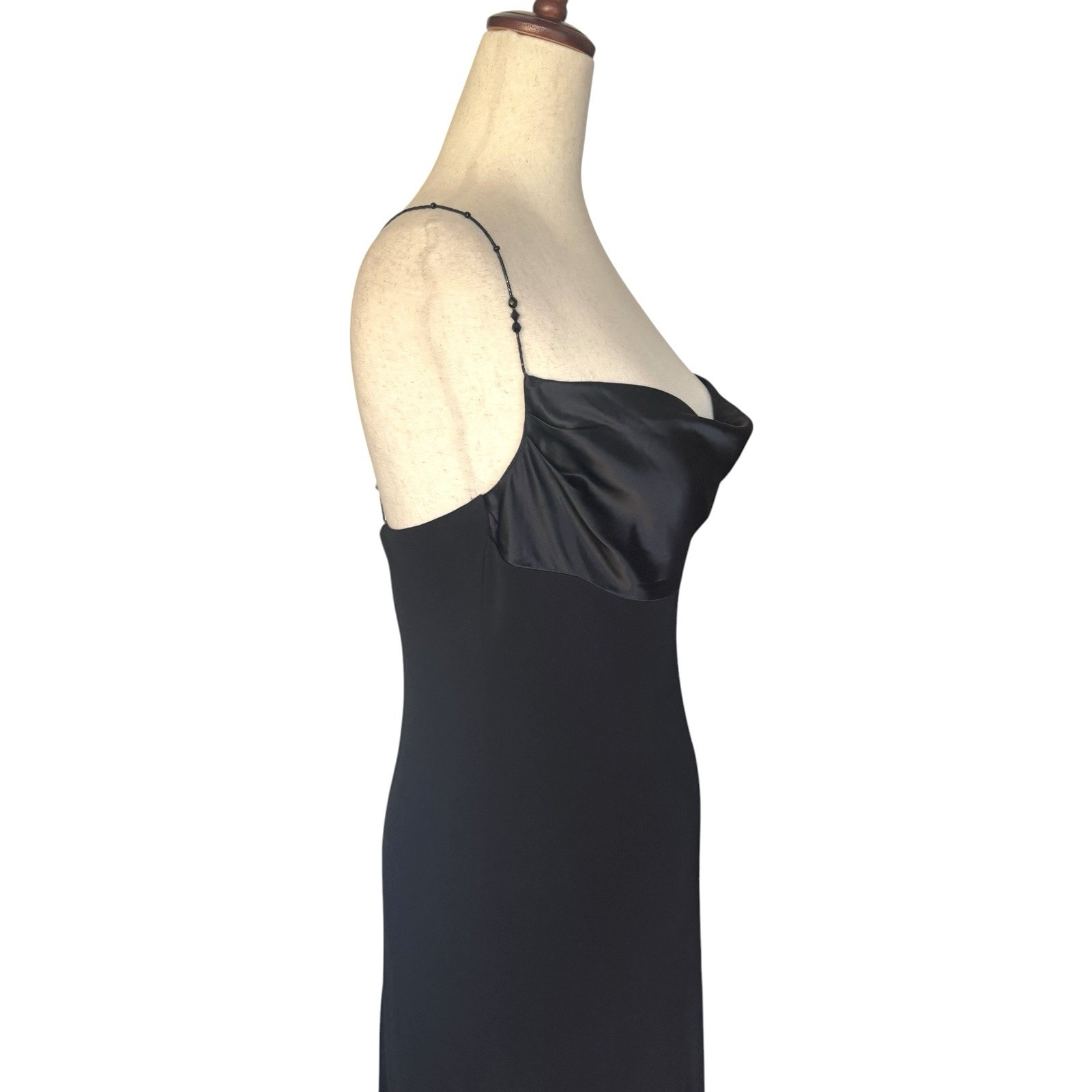 Vintage 90s Laundry Black Slip Maxi Dress Gown Beaded Straps Minimal Formal sz 6