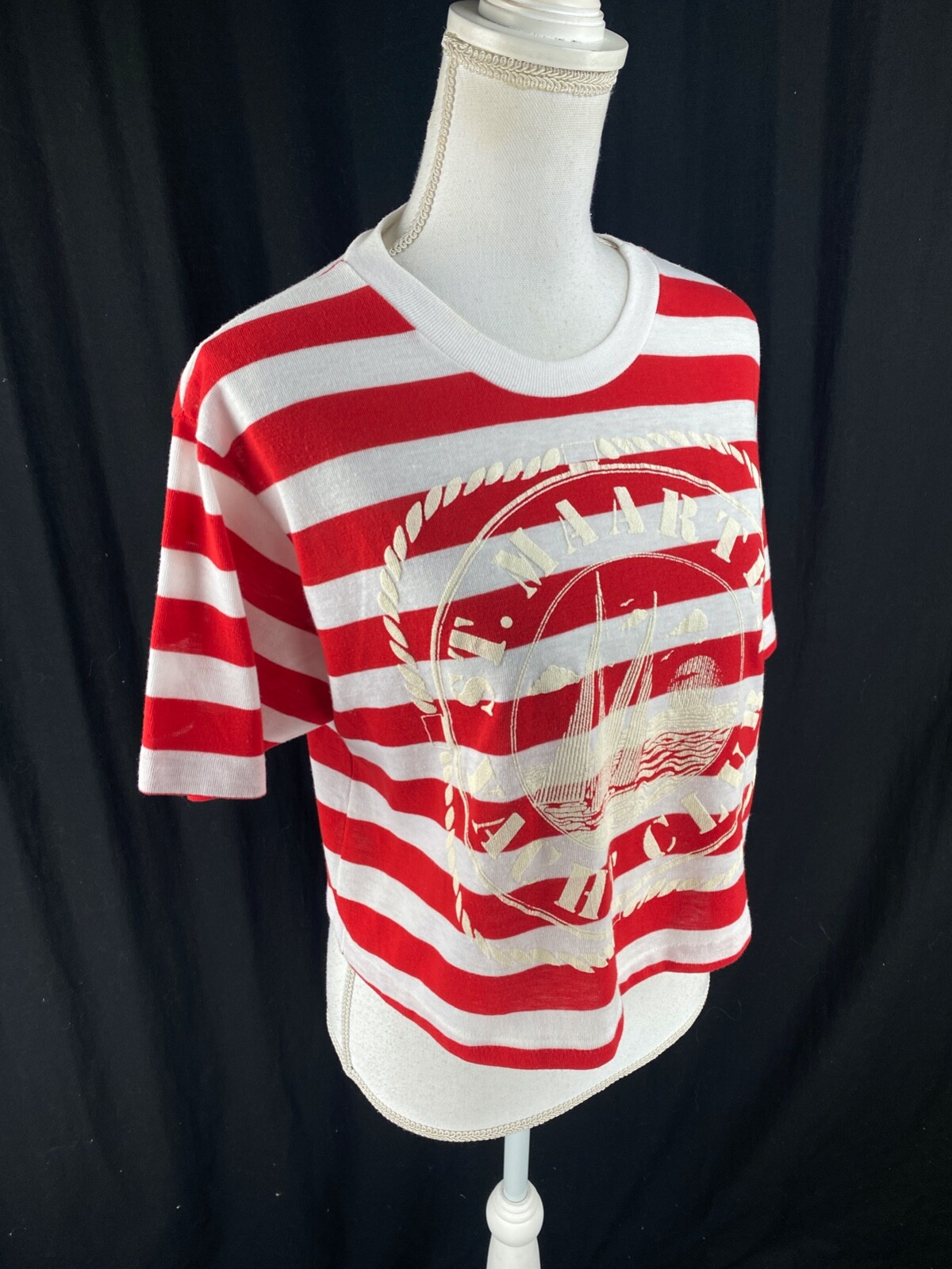 St. Maarten Yacht Club Womens Nautical Cropped Vtg 80s Sailing Beach T-Shirt OS