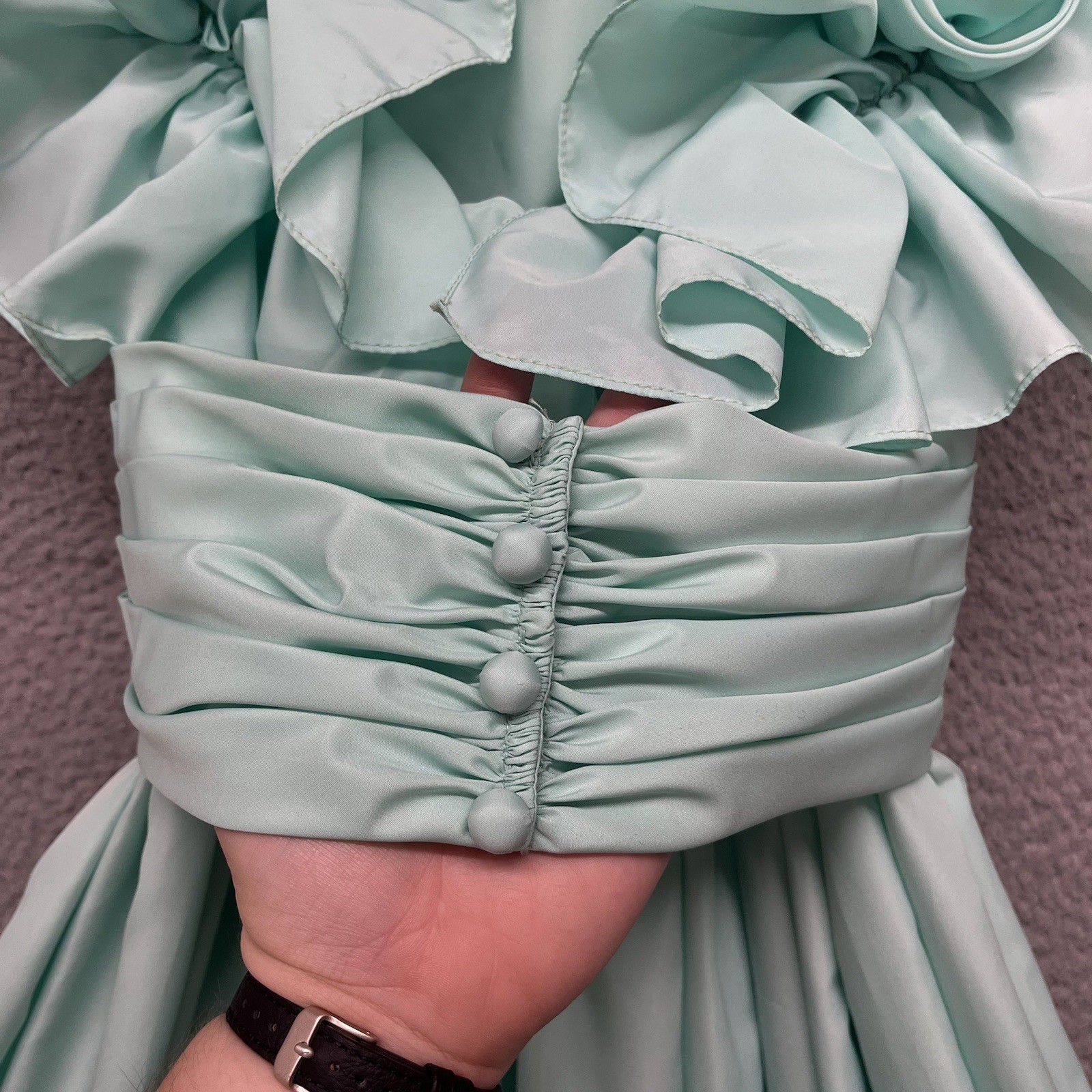Lorrie Deb Dress Womens 3/4 Green Ruffle Floral Off The Shoulder True Vintage