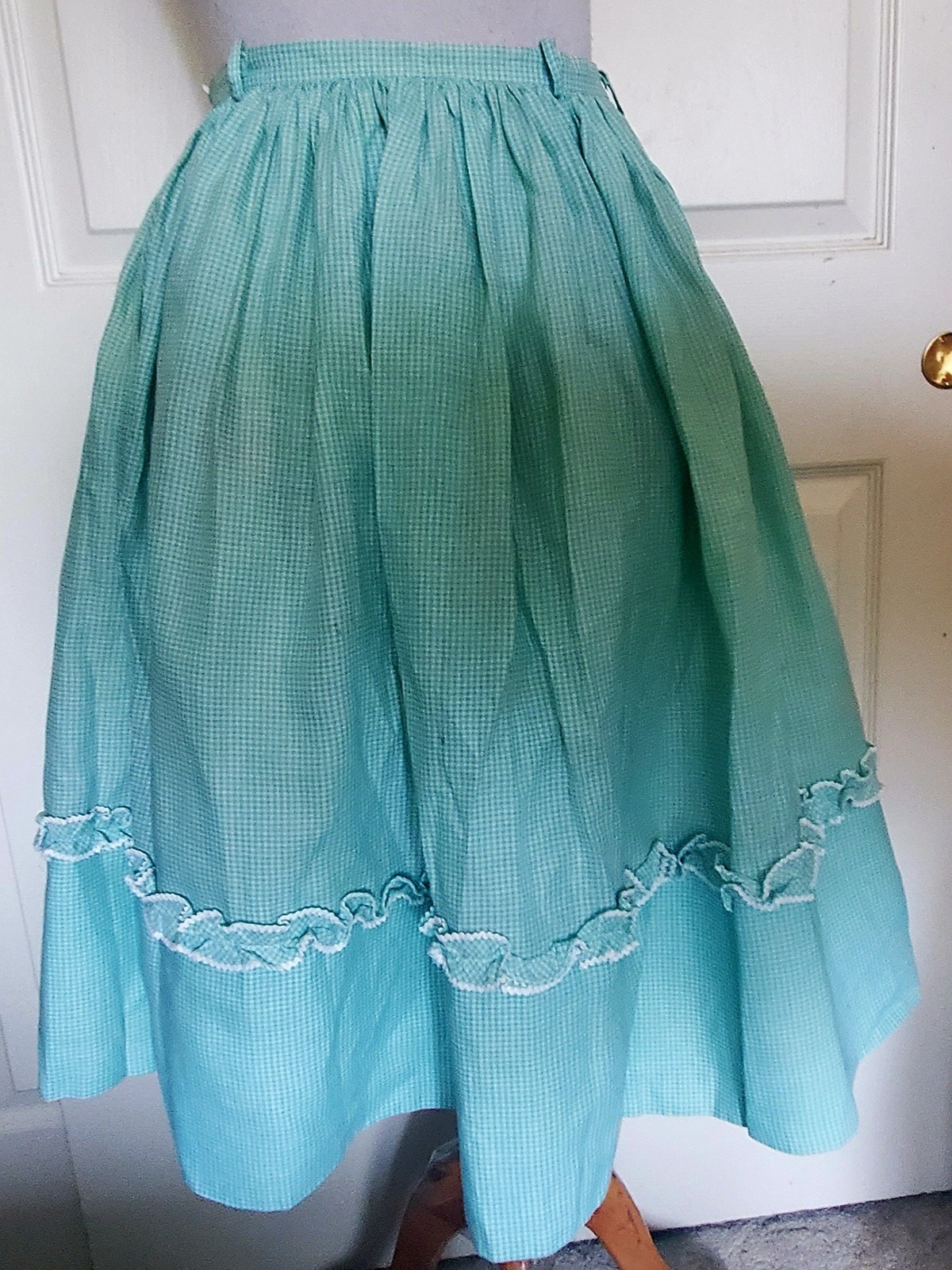 Vintage 40s 50s Aqua & White Gingham Check Top Skirt Set Miss Pat California B36