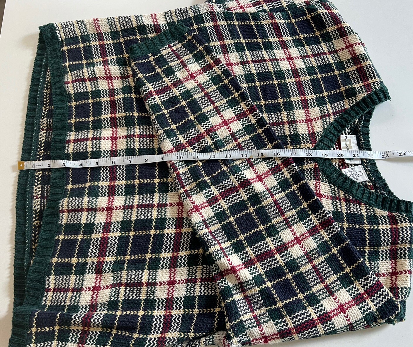 Vintage Paul Harris Knit Sweater Women’s Size Large Navy Green Cream Plaid