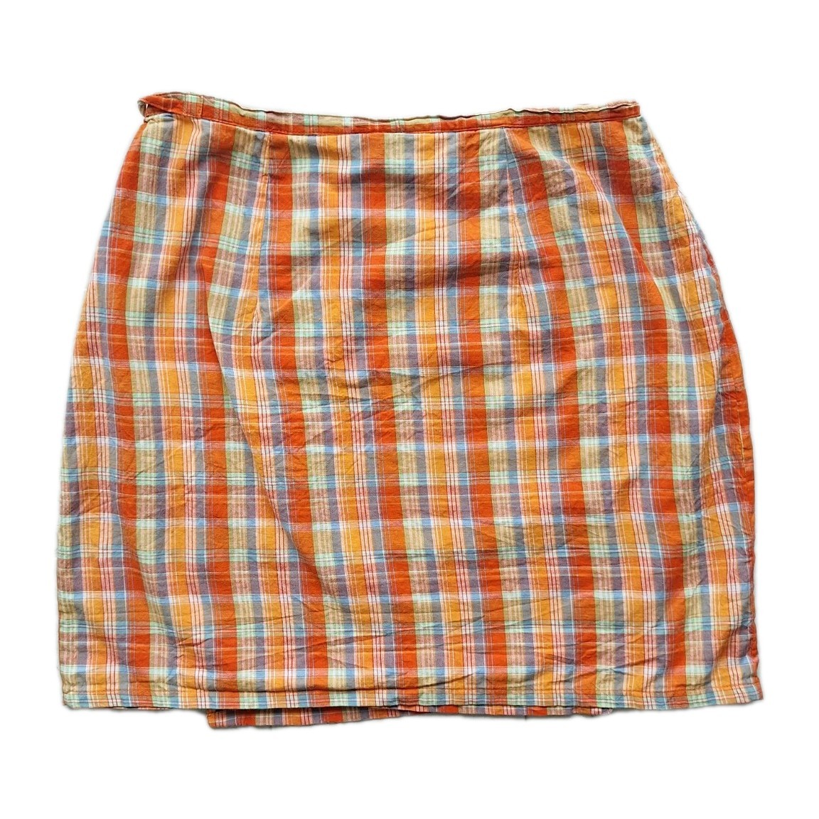 Vintage Paul Harris Design Wrap A Line Short Skirt Plaid Orange Sz 8 Cotton 90s