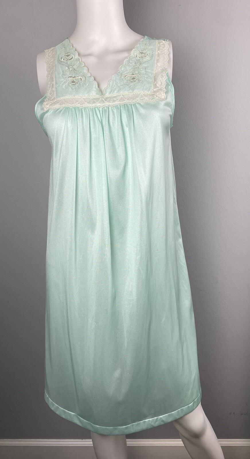 Vintage NWT Old Stock Nightgown Nylon Silky Shiny Blue Turquoise Sheer Small