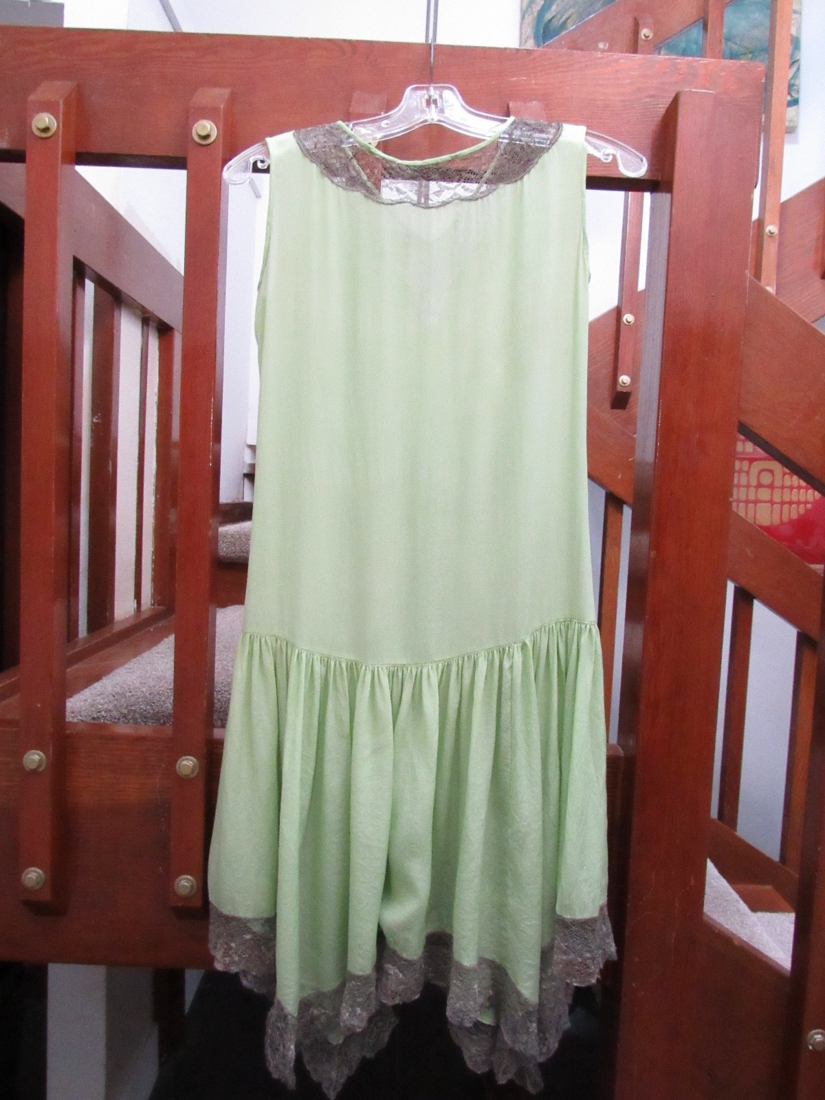 ROMANTIC 20s 30s SILK FLAPPER lace green Art Deco Dress fairy VTG whimsigoth S