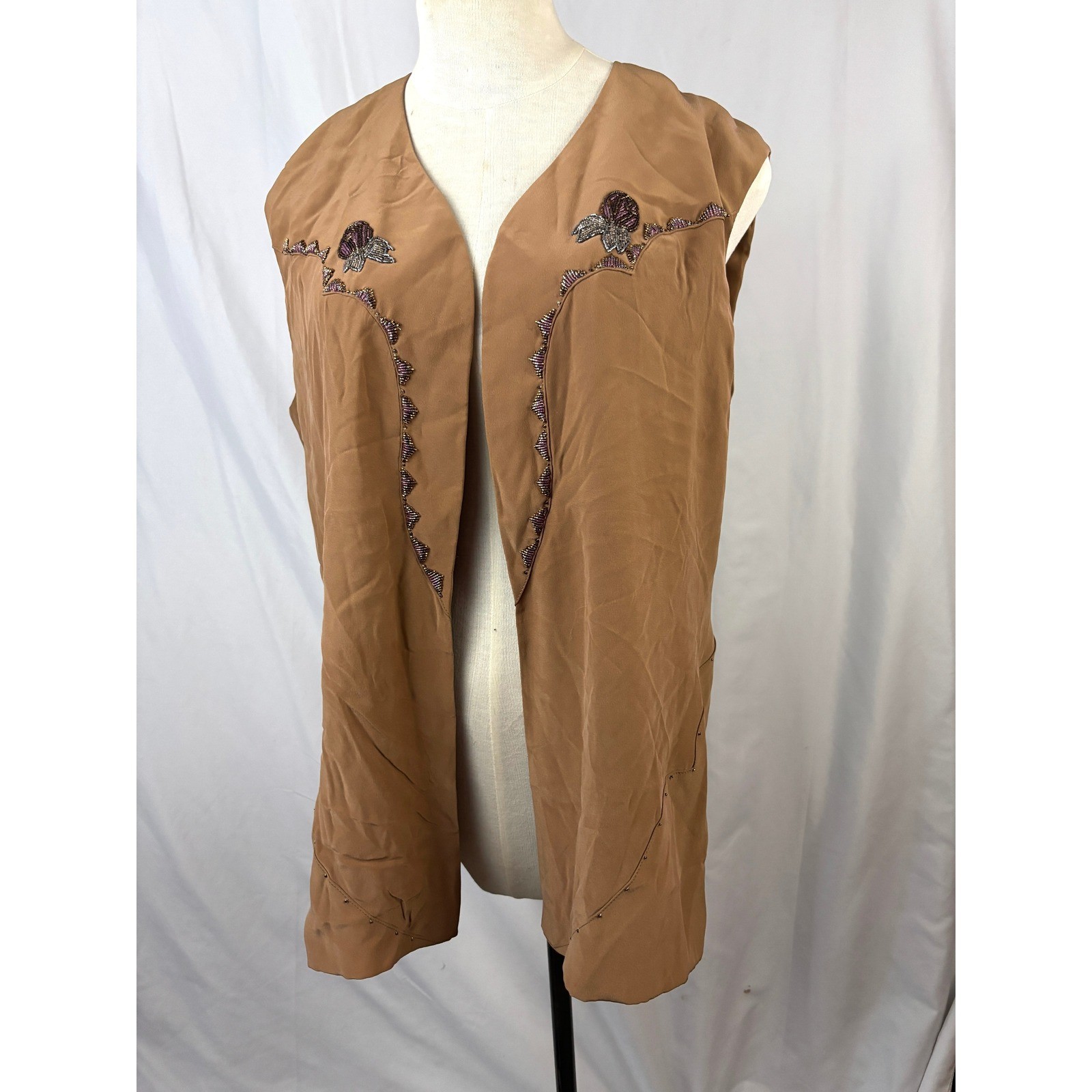 Handmade OOAK Beaded Vest Boho Western Long Open Front Artisan
