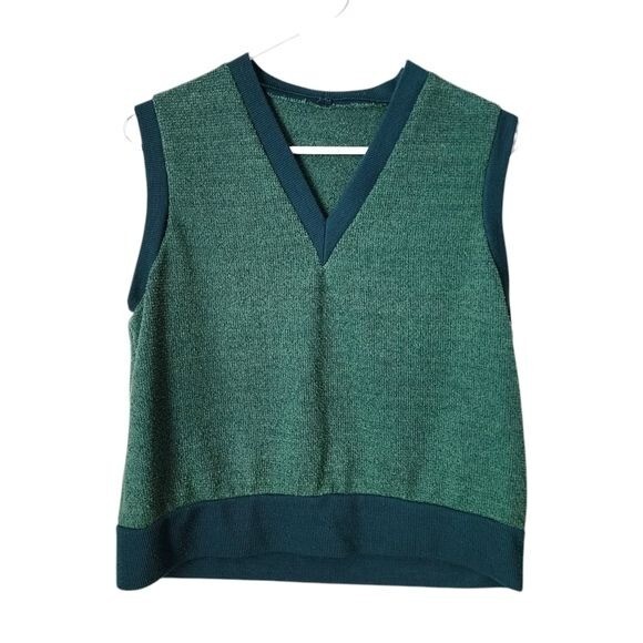 VINTAGE 70s green knit cropped boxy vest Forest Green