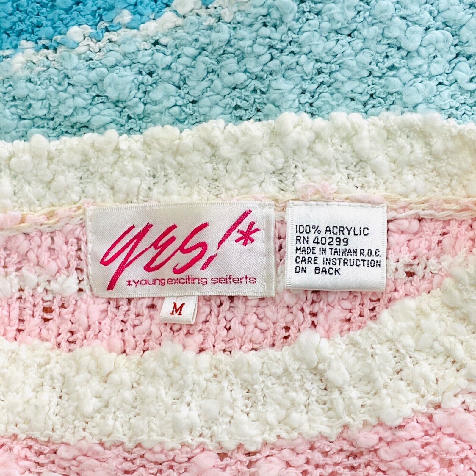 Vintage 1980s pastel stripes sweater, colorful color block knit top oversized M