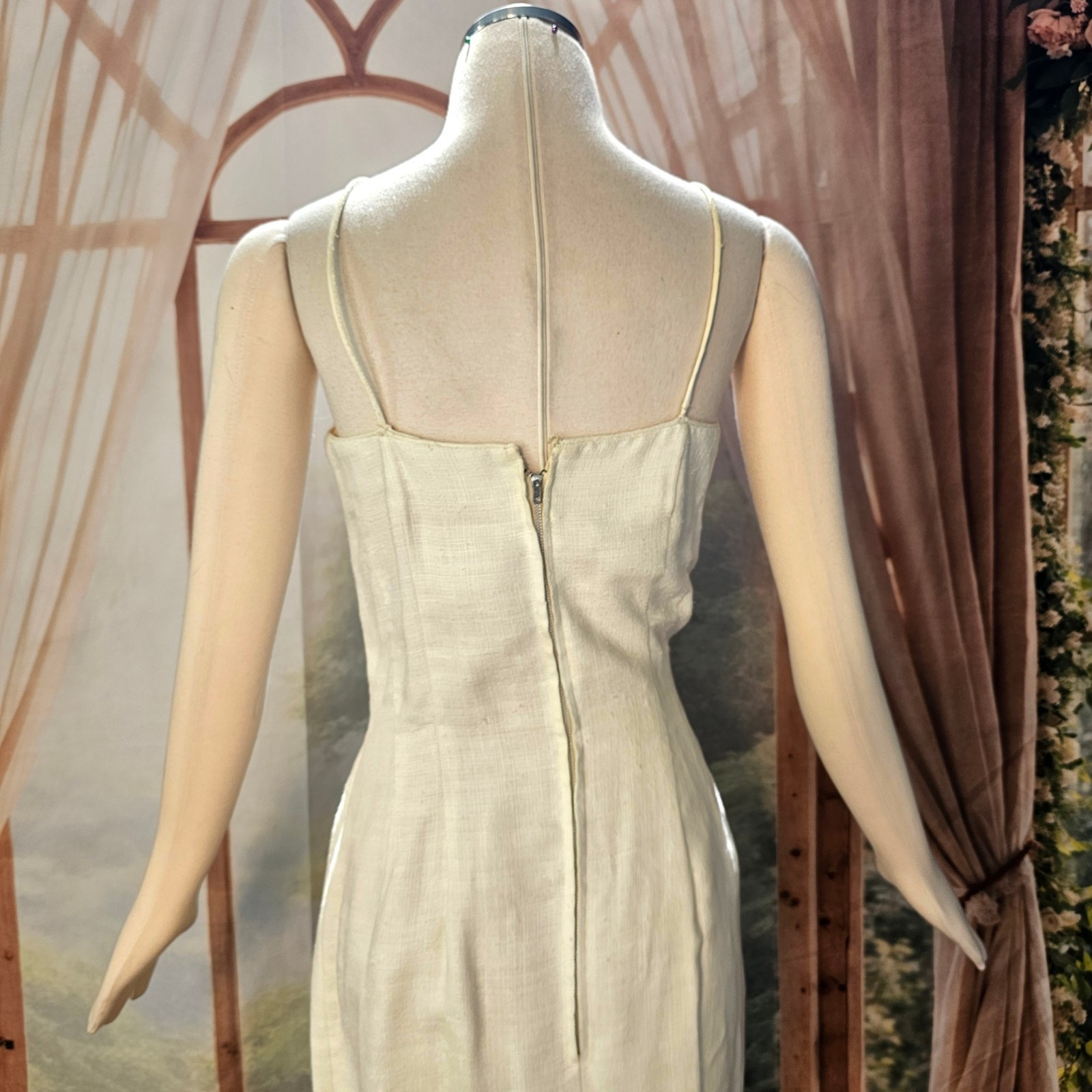 Vintage 1960’s Dress Shift Mod Cream Orange Beads and Rhinestone Embroidered