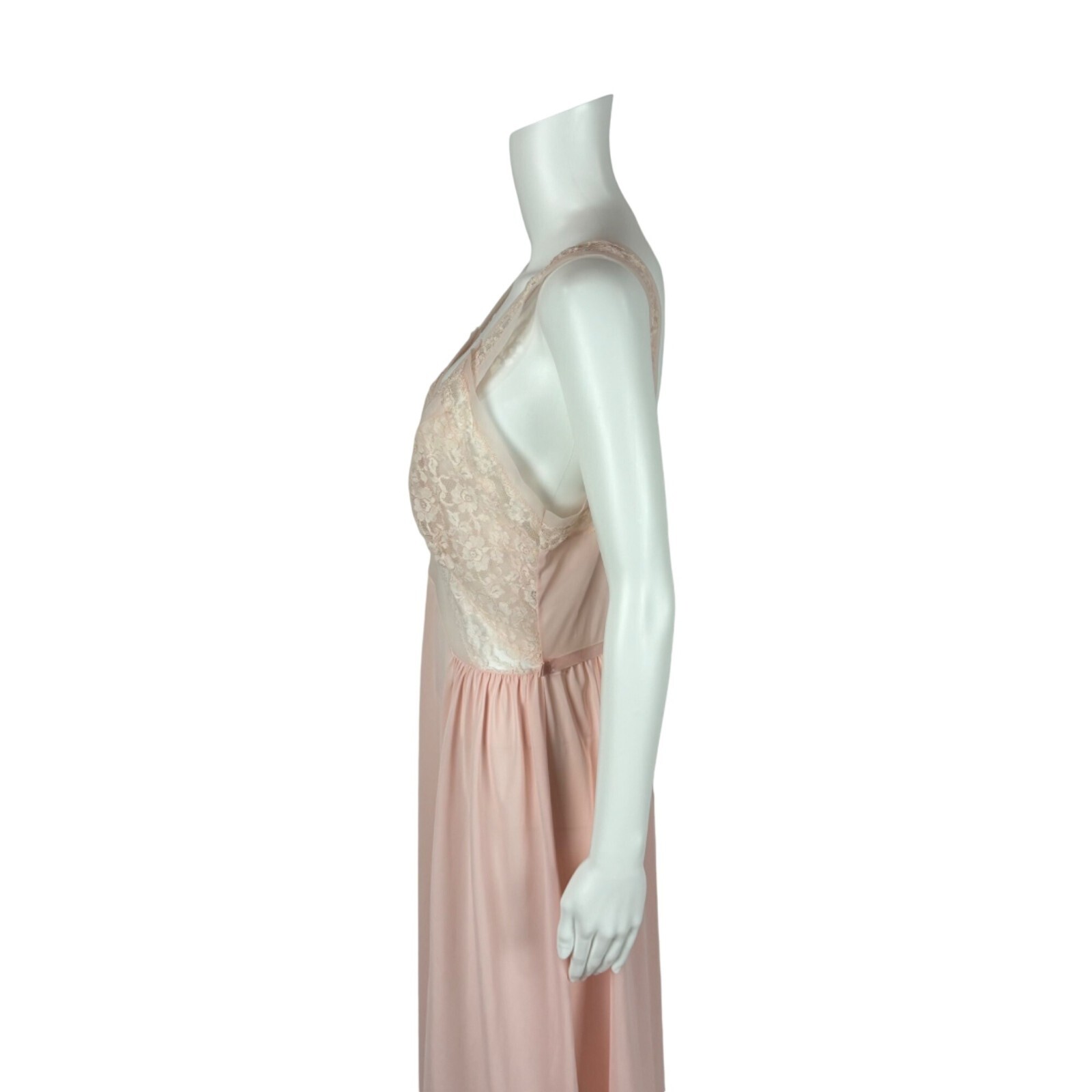 Vintage 40s Pink Nightie Women’s Medium Lace Bodice Dressing Night Gown Luxite