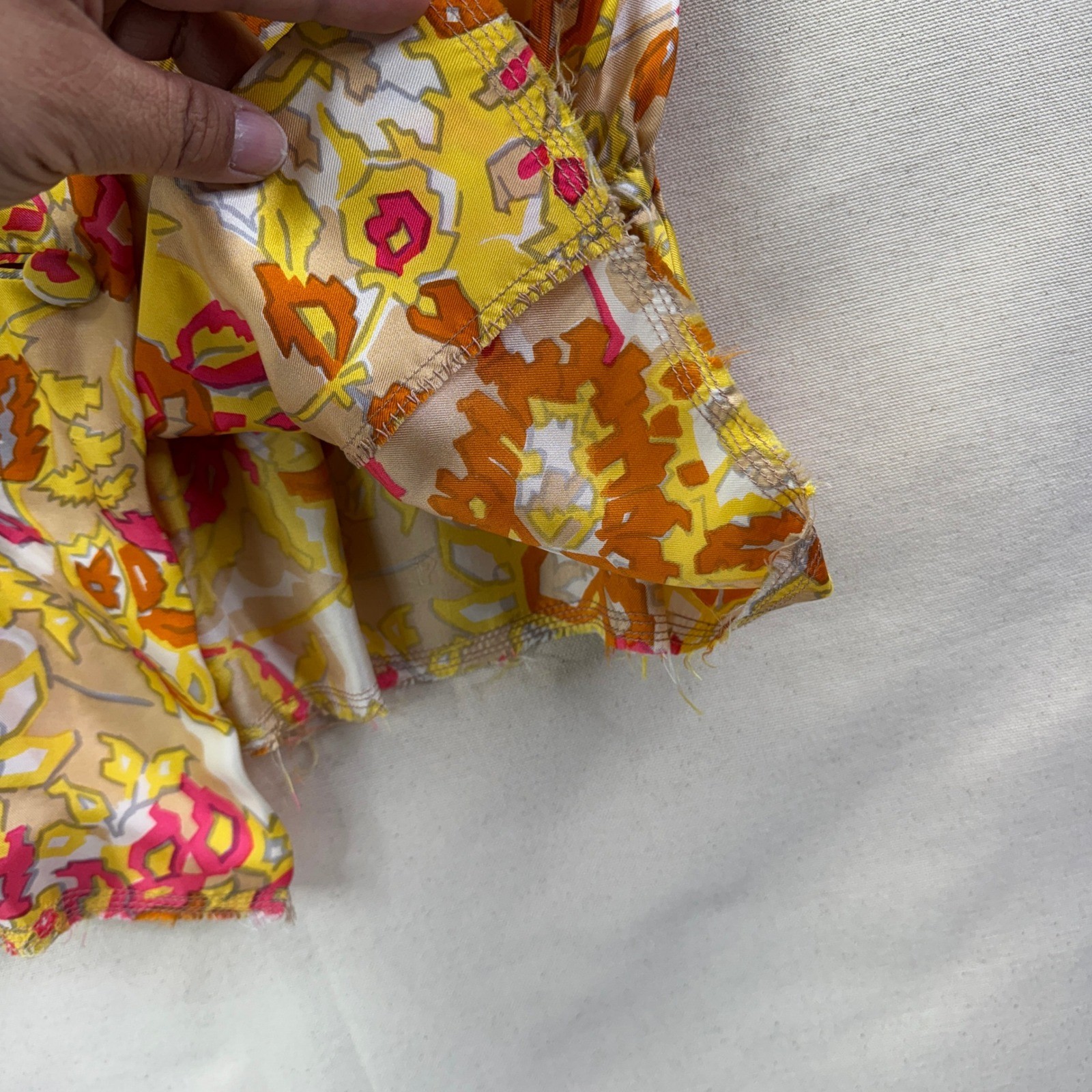 Sleeveless Bow Tie Blouse Yellow Floral Psychedelic Retro OOAF Womens S