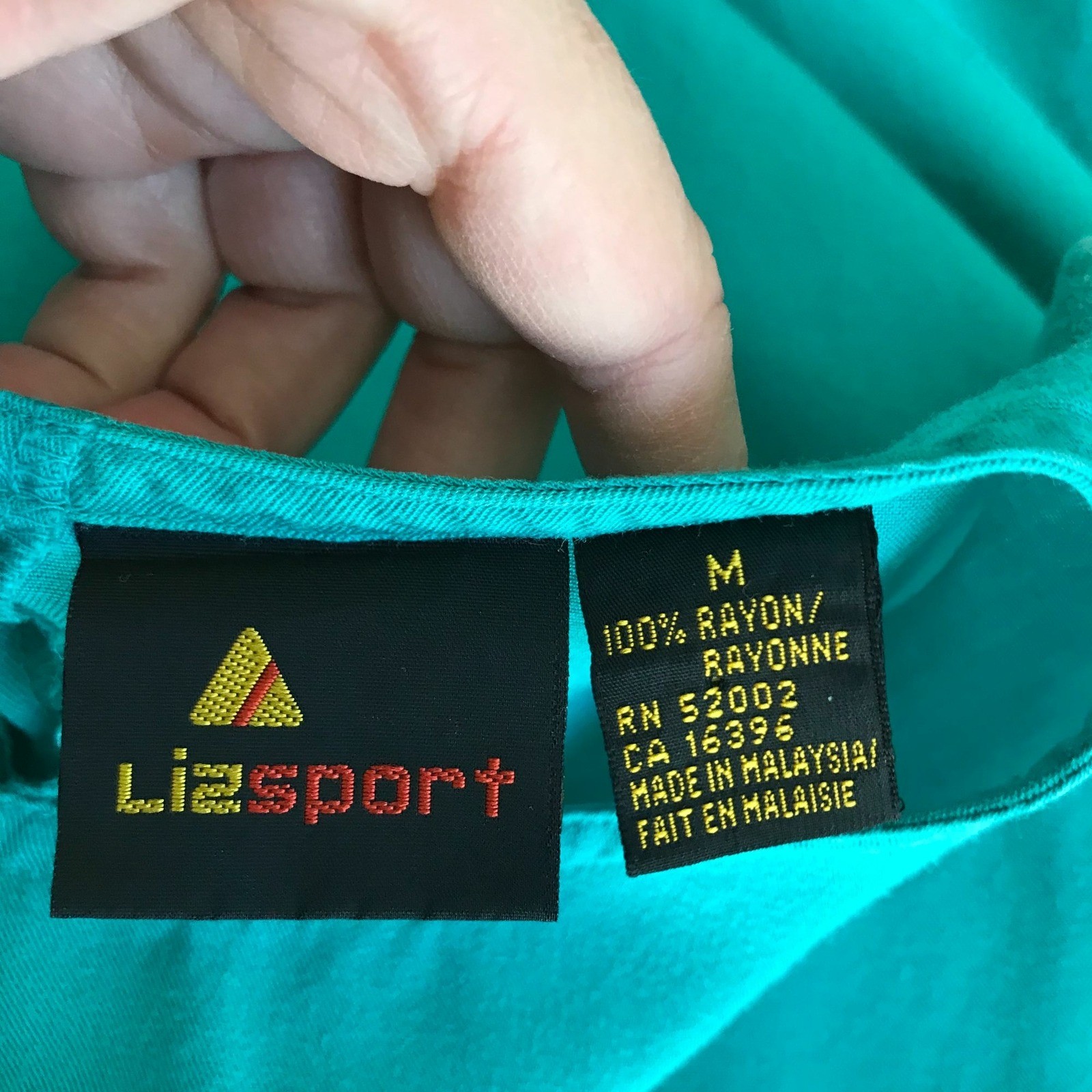 Vintage 80s Liz Sport Casual Teal Short Sleeve Top Shirt – Medium – 100% Rayon