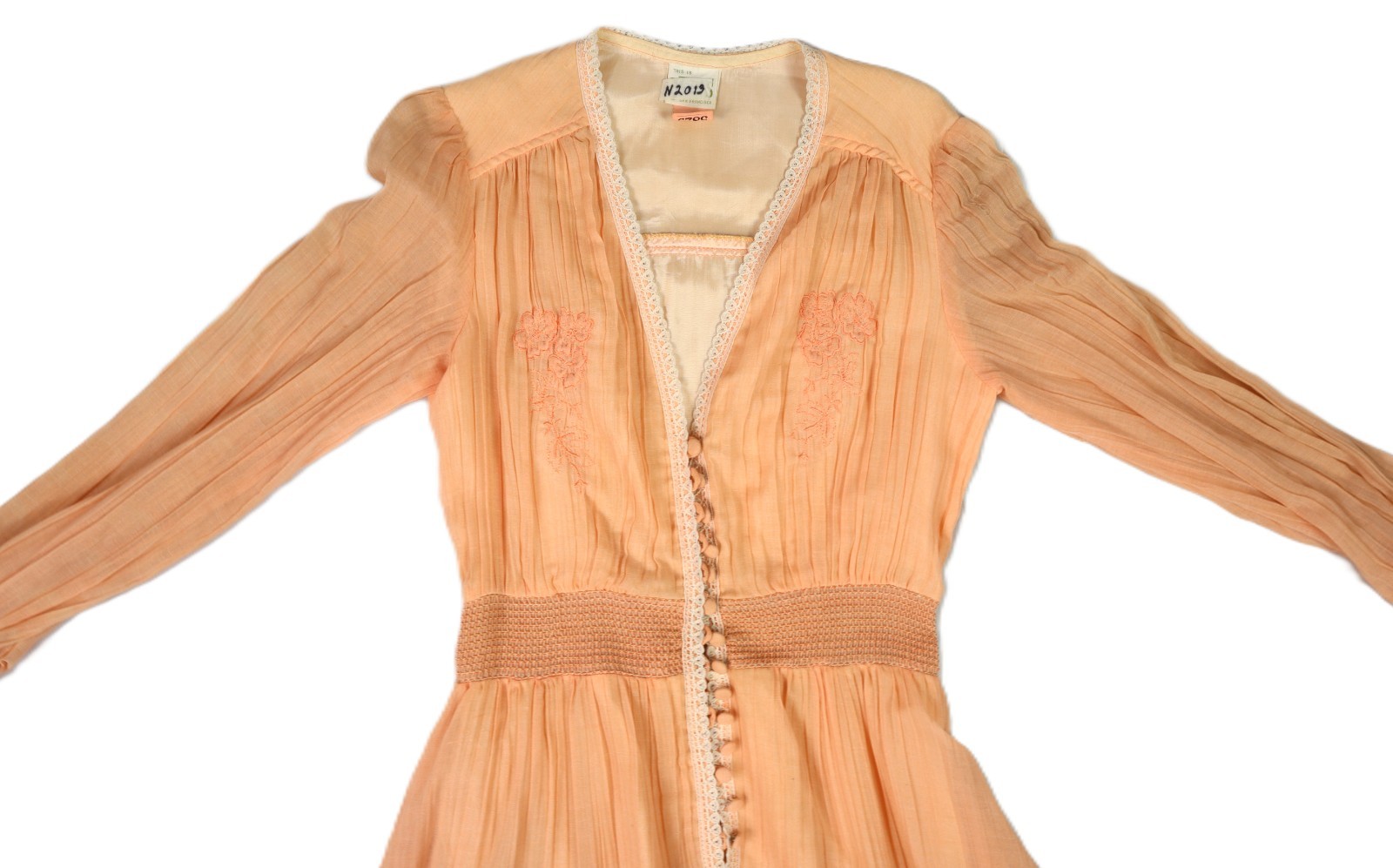 VTG 70s This Is Yours 4 S Cottage Core Prairie Peach Lace Trim Long Maxi Dress
