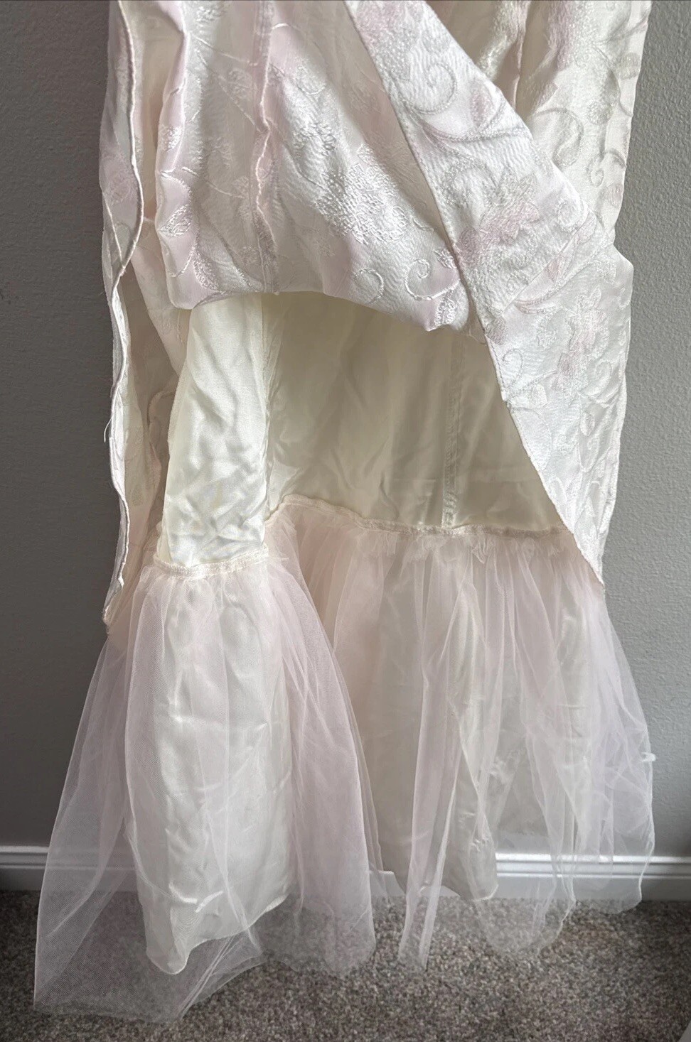 Vintage 80s Zum Zum Prom Dress SZ 3 Light Pink Tulle Spaghetti Strap Corset Back