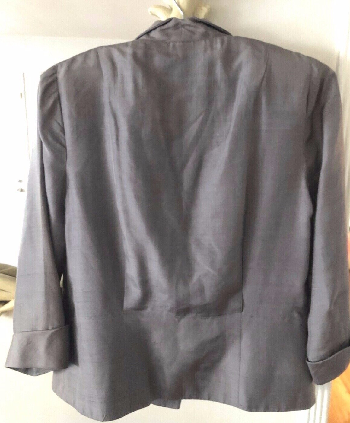 Vtg 40s LE VINE Silver RAW SILK Rhinestone BOW Cuff NIPPED WAIST JACKET Blazer M