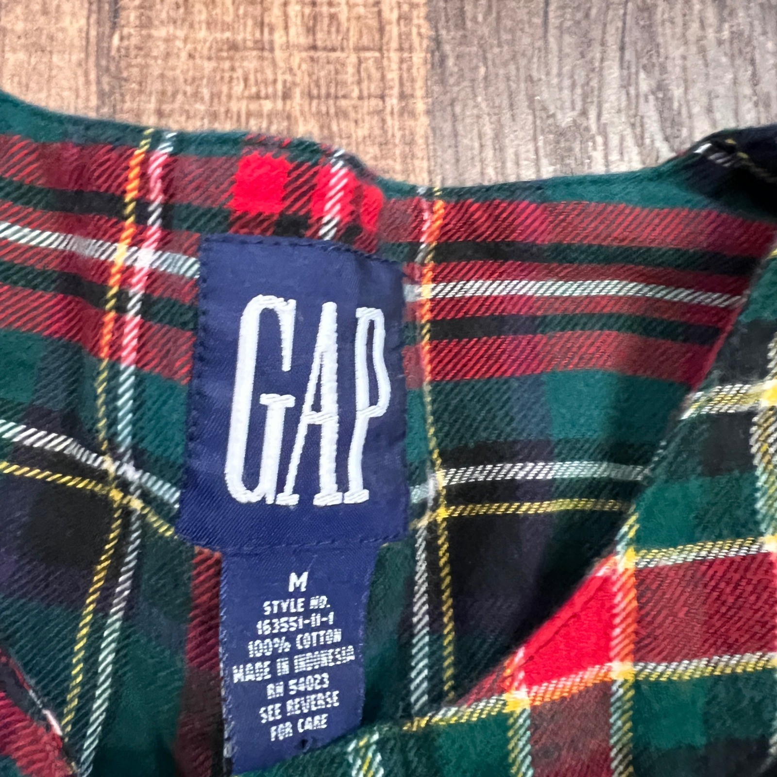 Vintage Gap Mixed Plaid Flannel Tunic Shirt Red Green Patchwork Cotton Medium