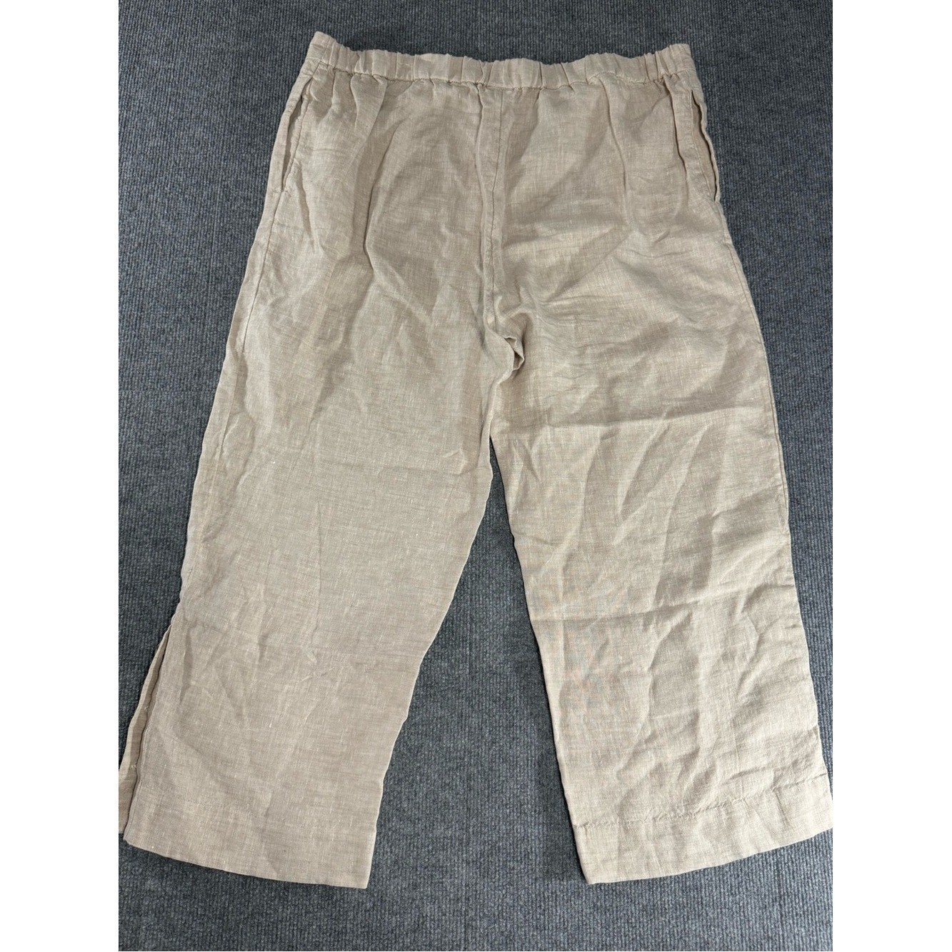 Chico’s 100% Linen Cropped Pants Coastal Grandmother Tan 2.5 XL Quiet Luxury