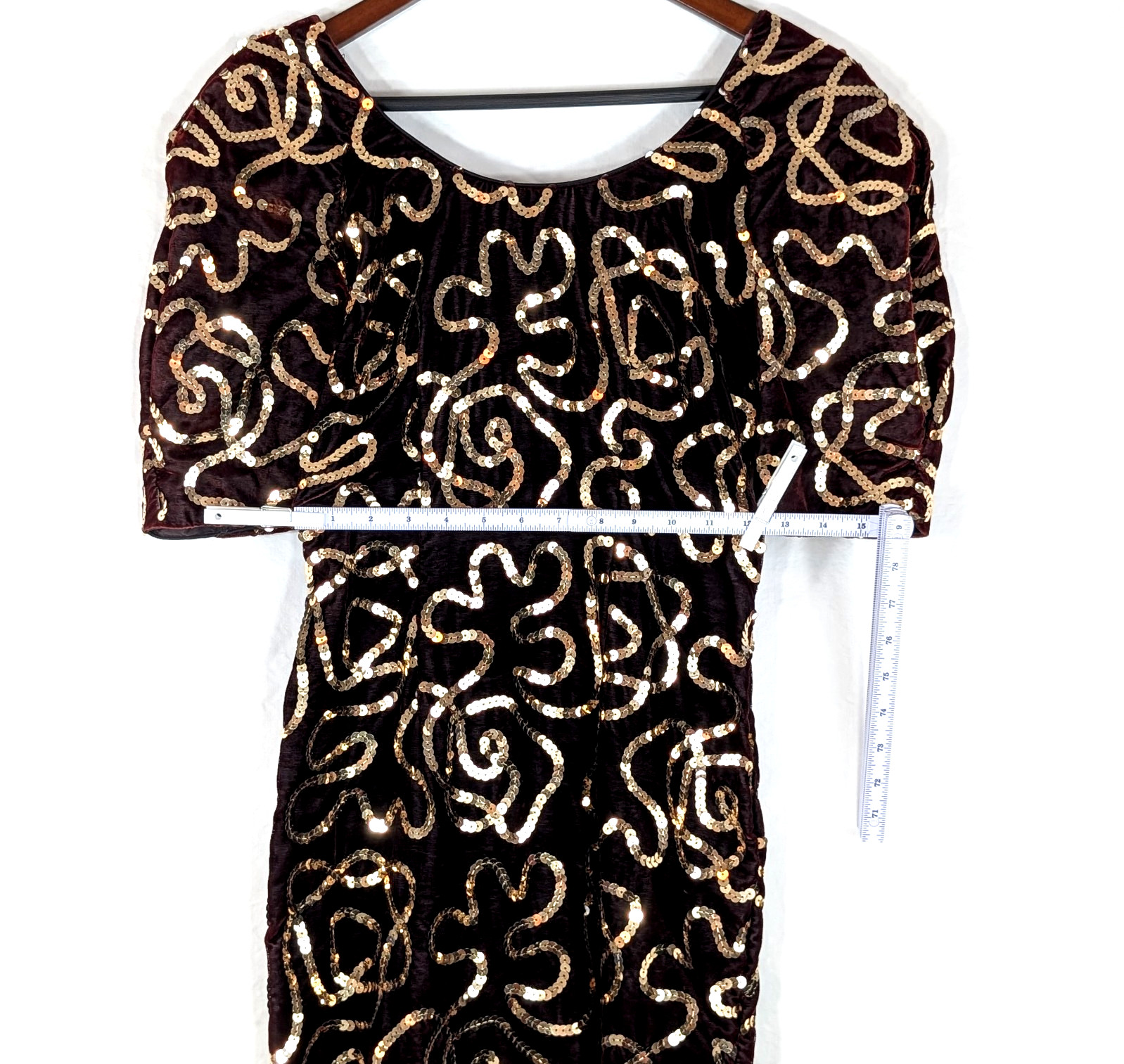 Vtg 80s Midnight Glo Burgundy Velvet Gold Sequin Dress Small Wine Party Cocktail