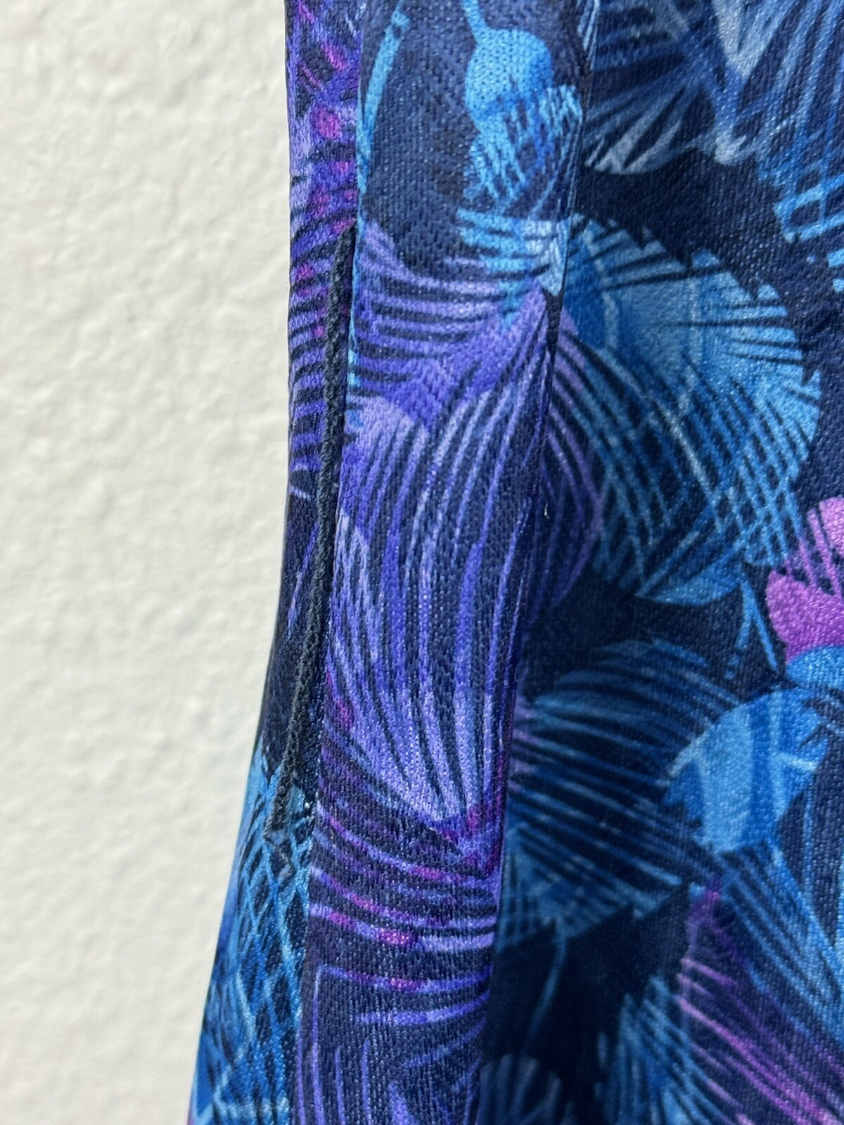 Vintage 1960s British Lady Blue Purple Tropical Floral Dress Union Made In USA
