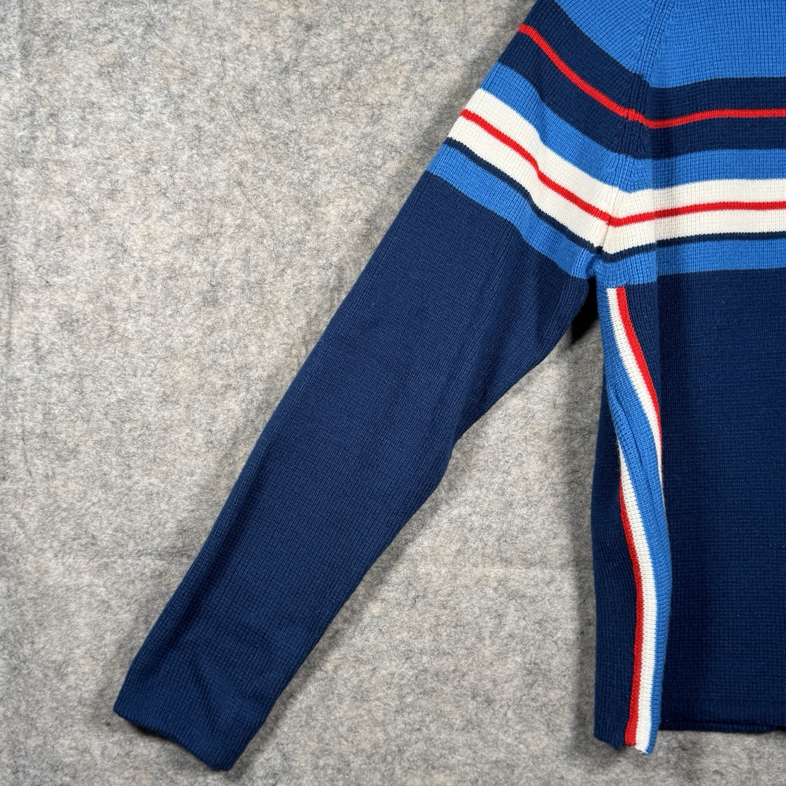 Vintage Womens Antler Brand Blue Red White Striped Knit Sweater Size L 19×25