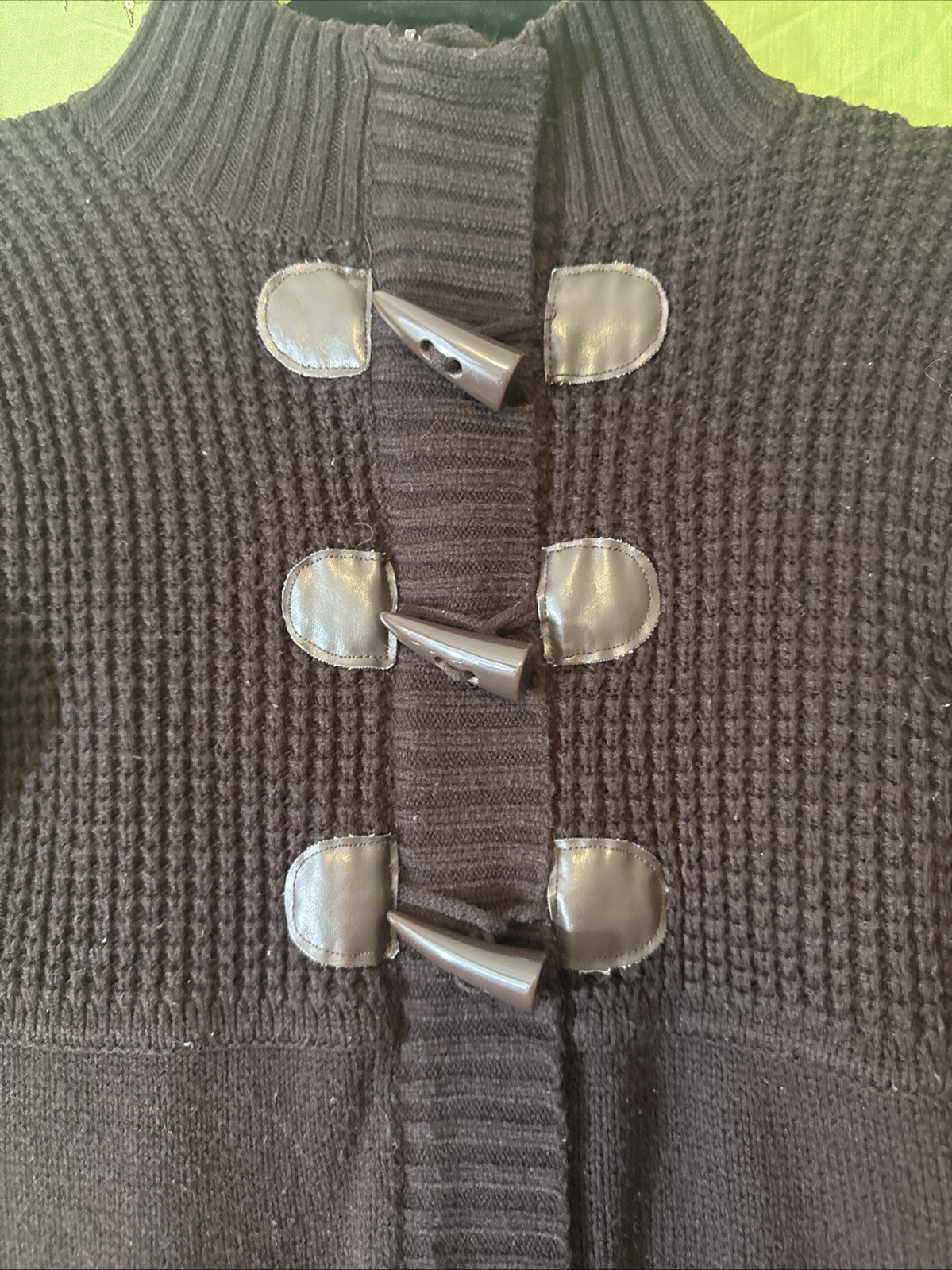 Vintage Take Out Sweater Jacket Brown Full Zip 3/4 Sleeve Toggle Buttons Size M