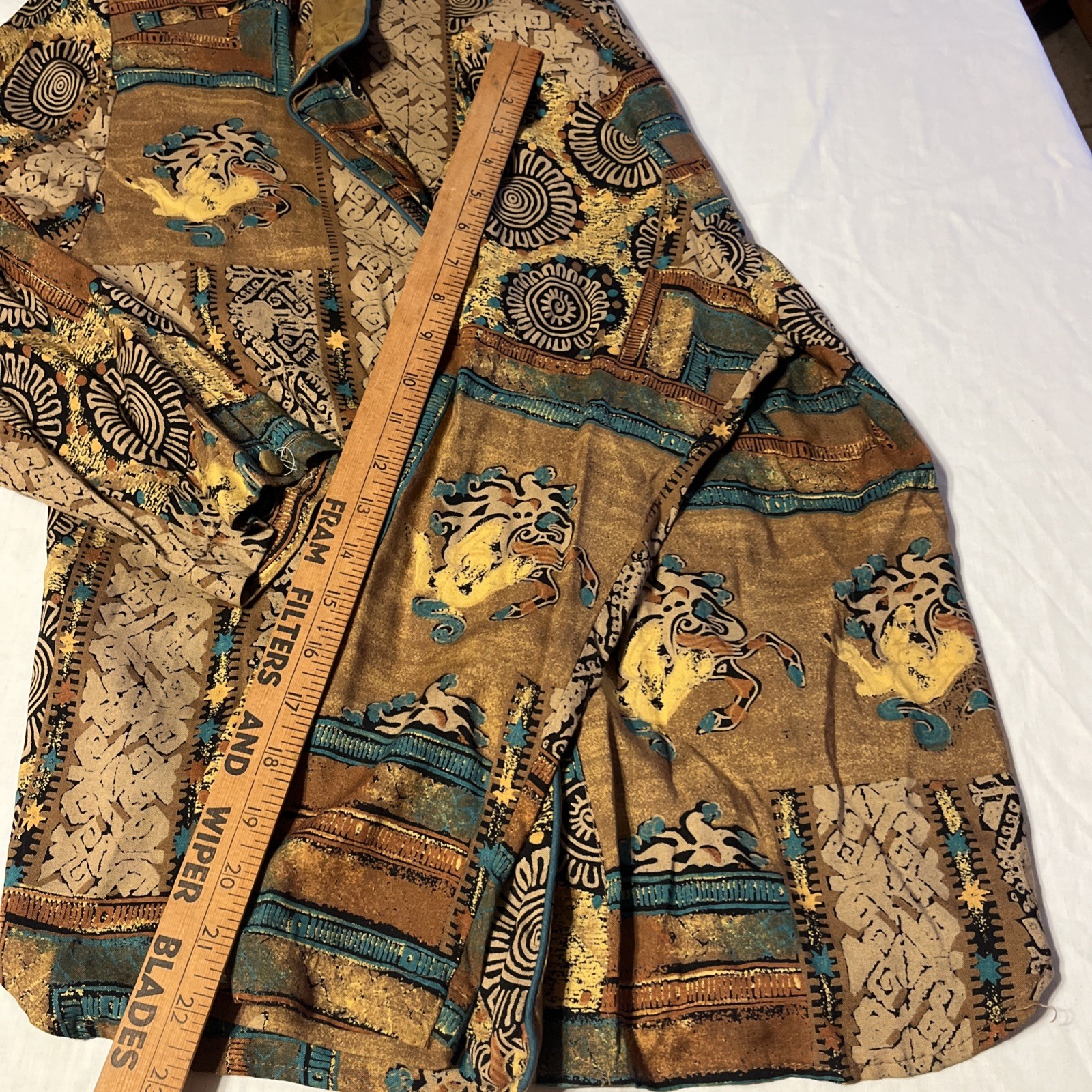 Vintage Tobria Abstract Print Rayon Button Up Blouse Shoulder Pads Size 8 USA