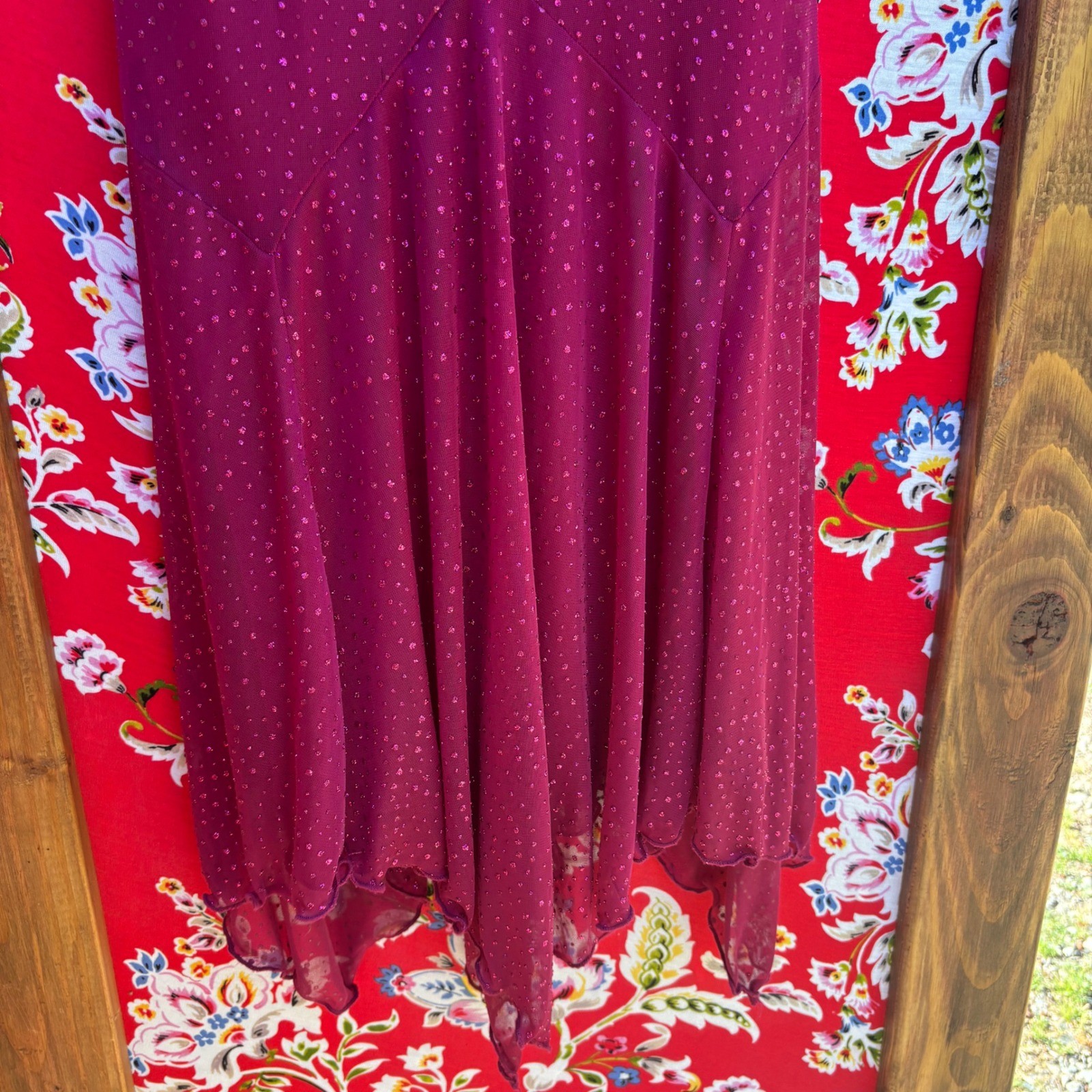 VTG Y2K Sparkly Magenta Drop Waist Asymmetric Hem Fairycore Formal Dress Size S