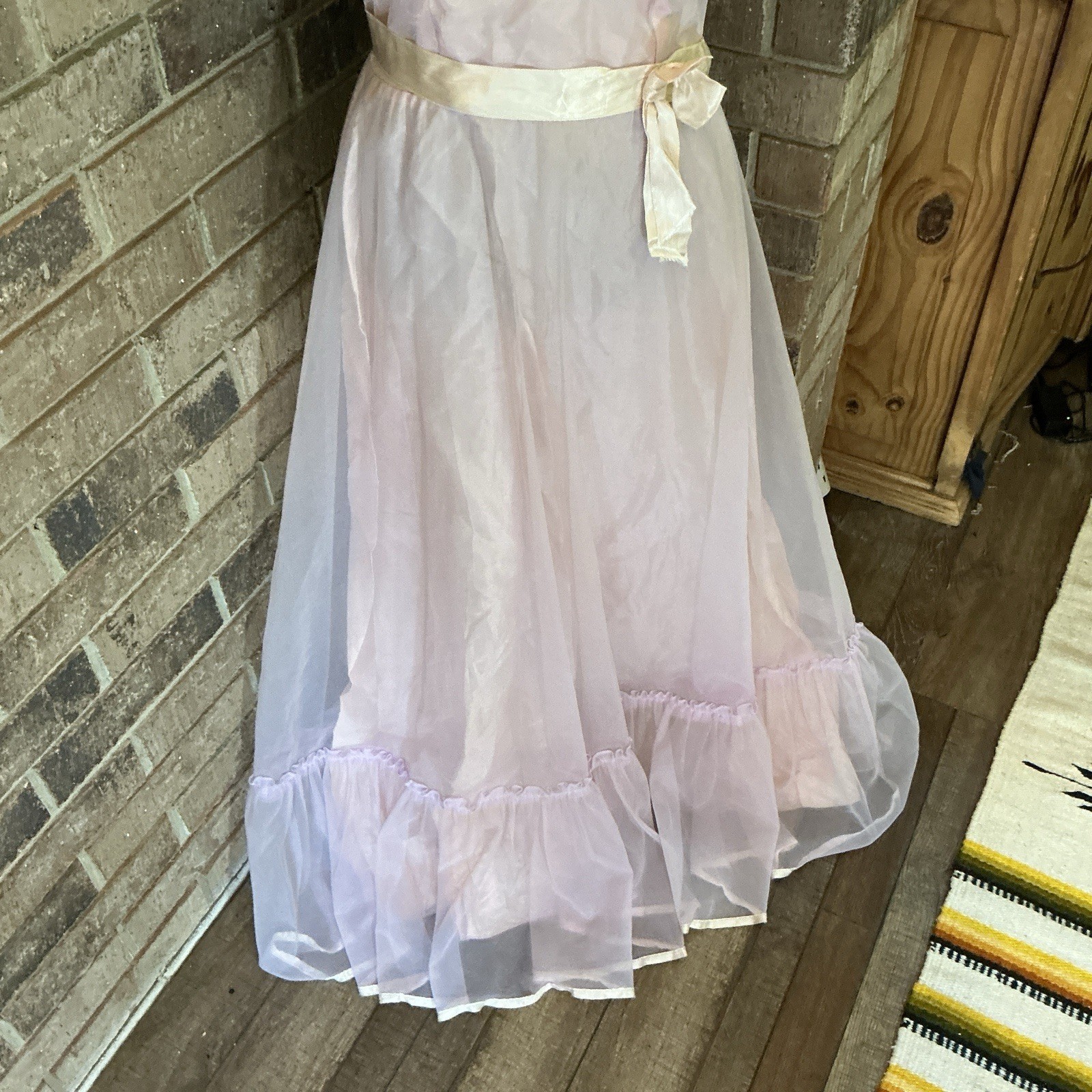 VTG Prom Party Dress Size 13/14 Pink Lavender Organza Ruffle Union USA Made #29F