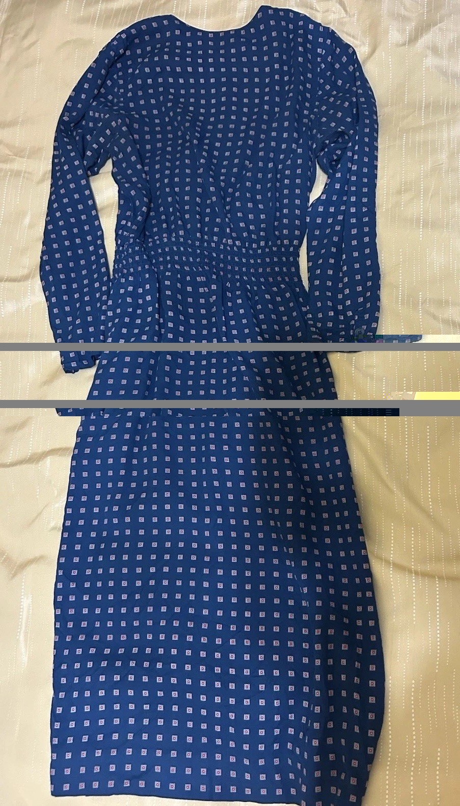 Vintage Dress Medium Blue Red Geometric 80s Does 40s Geek Chic Librarian
