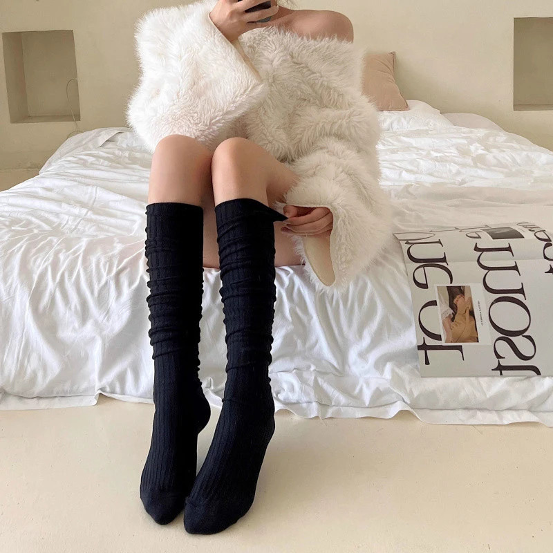 Autumn Female Stockings Fashion Girl JK Slim Boots Socks Vertical Stripes Pile