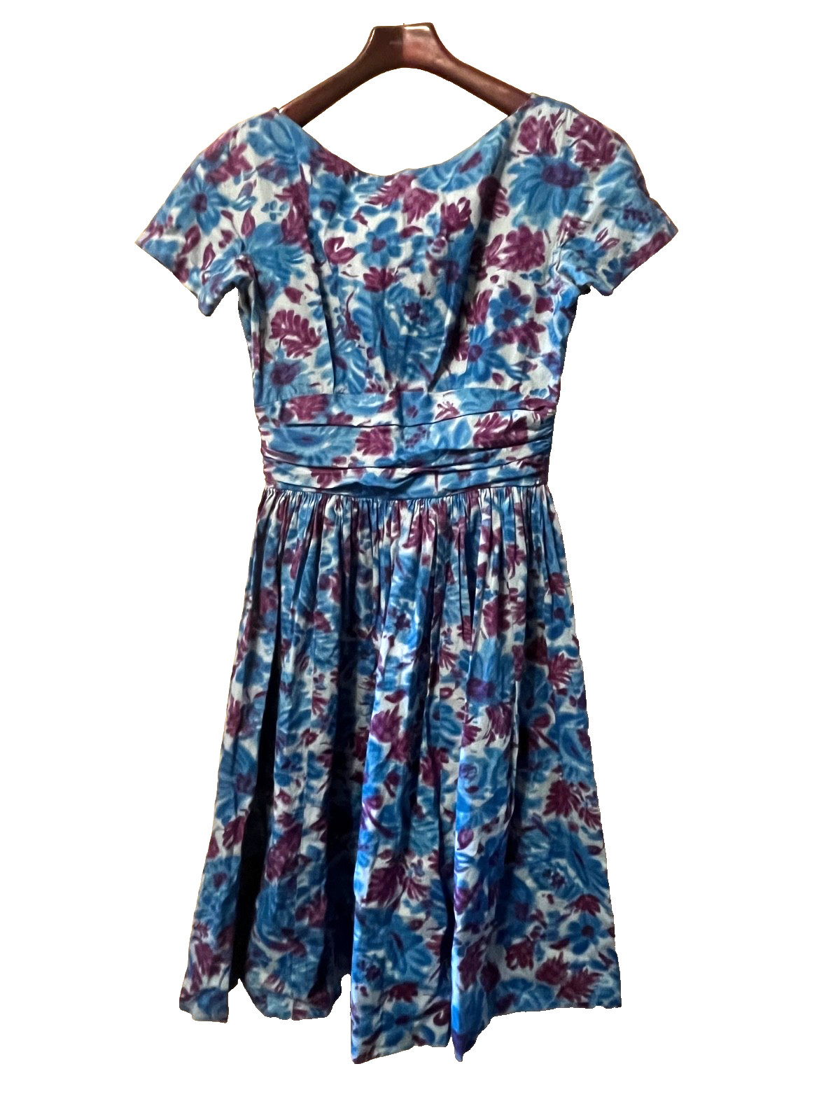 VINTAGE 50s 60s GAY GIBSON BLUE SHORT SLEEVE COTTON DRESS WOMEN’S SIZE SMALL